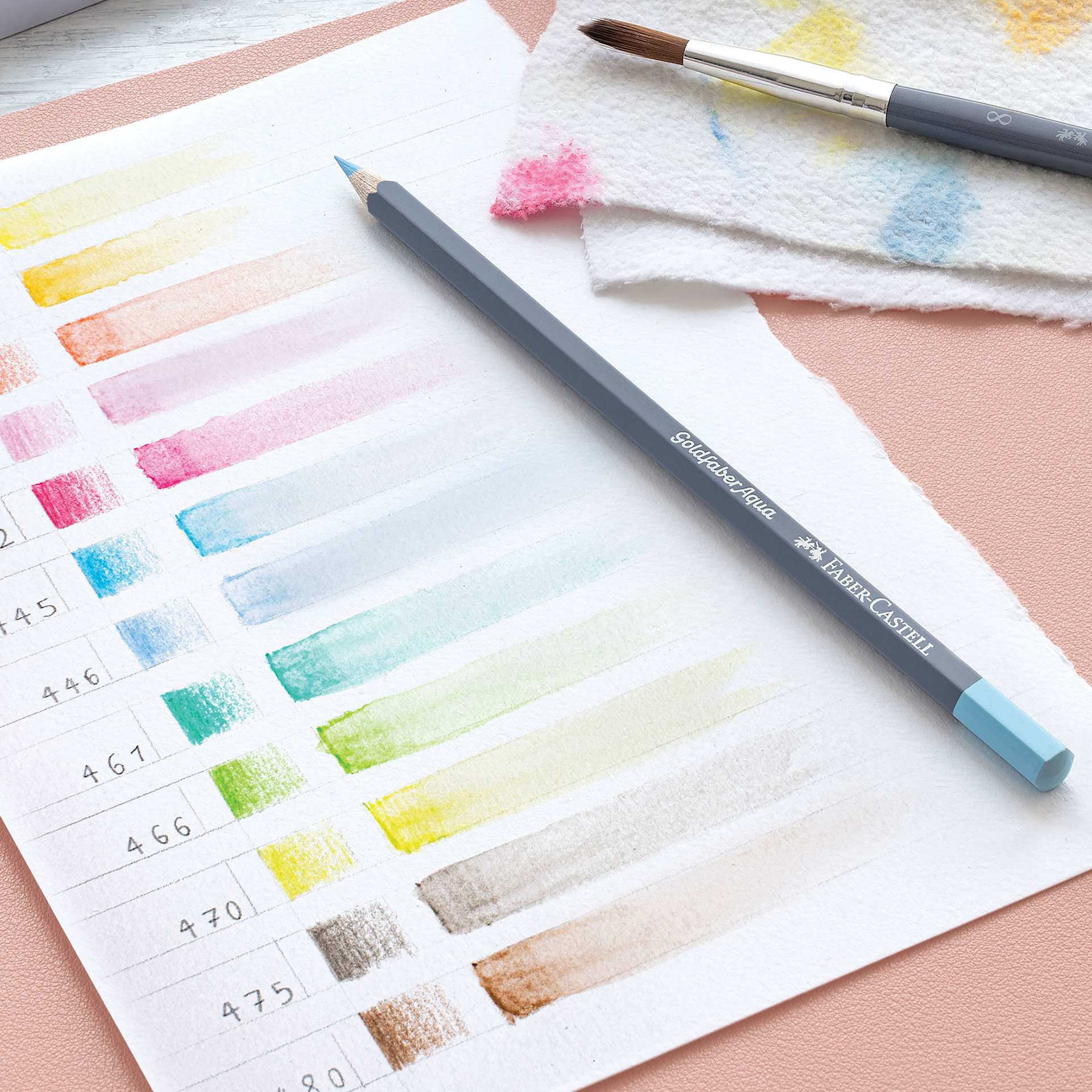 Faber Castell Goldfaber Aqua Watercolor Pencils - Set of 48, Assorted Colors, pencil with swatches