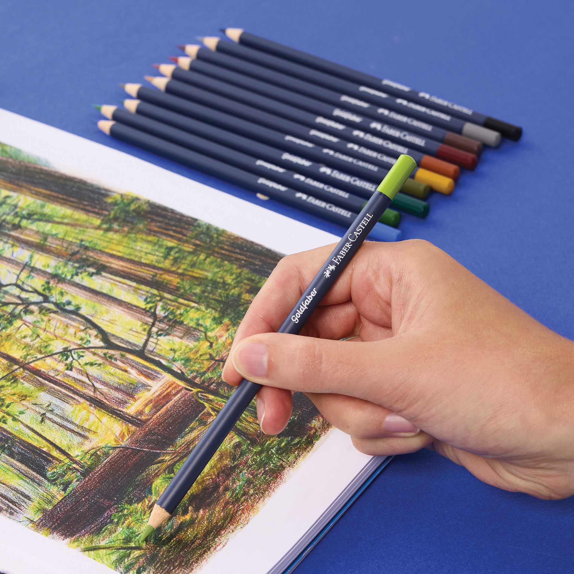 Faber-Castell Goldfaber Color Pencils - Set of 12, Landscape Colors, sketching a landscape