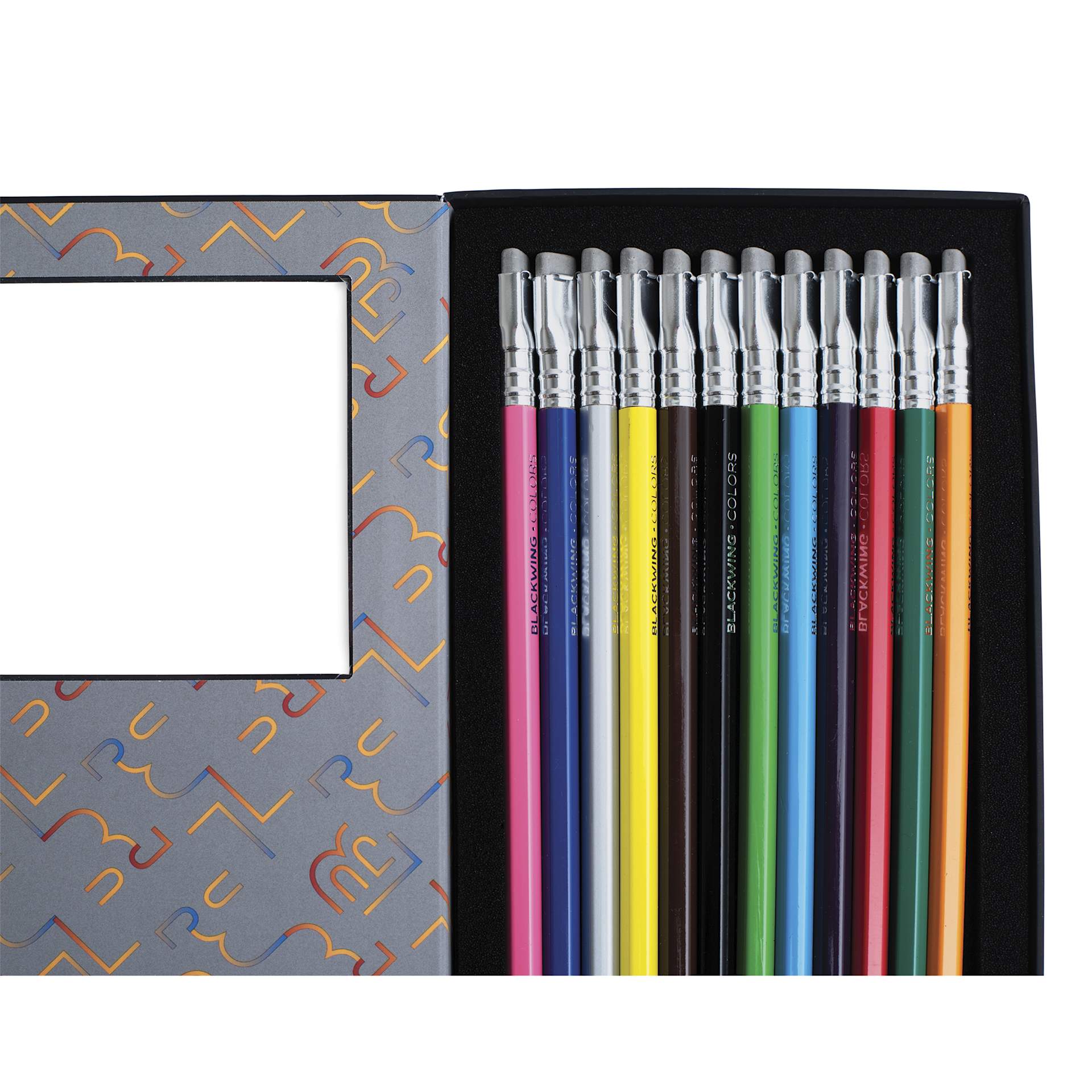 Blackwing Colors Coloring Pencils - Set of 12 w/ Erasers - close-up of contents