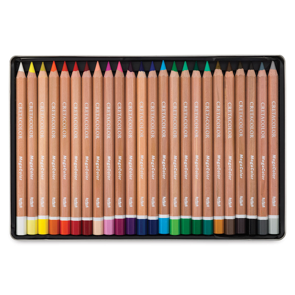 Cretacolor Mega Colored Pencil Sets - Components of 24 pc Set shown in storage tray
