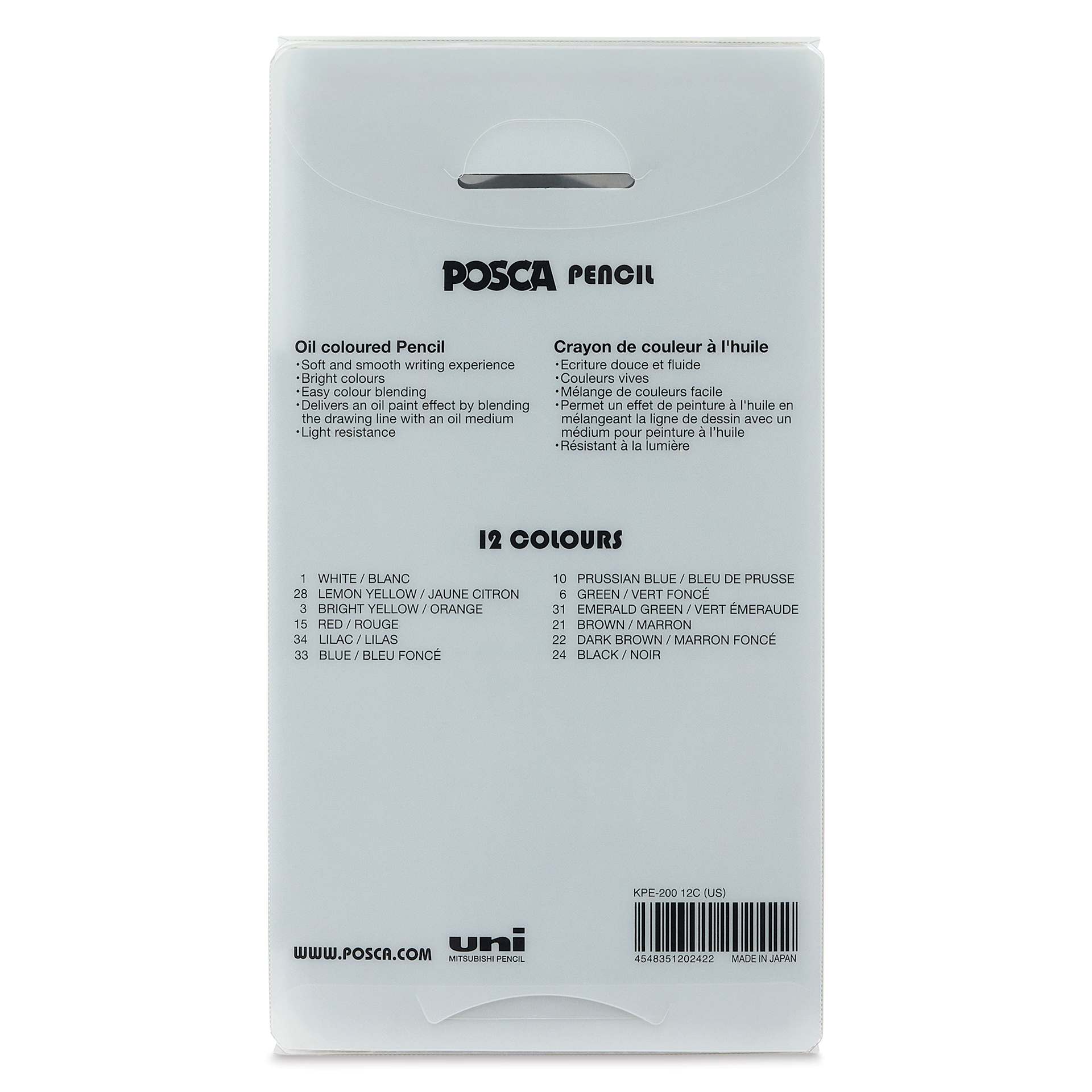 Posca Colored Pencils - Set of 12, Assorted Colors, Limited Edition, back of packaging