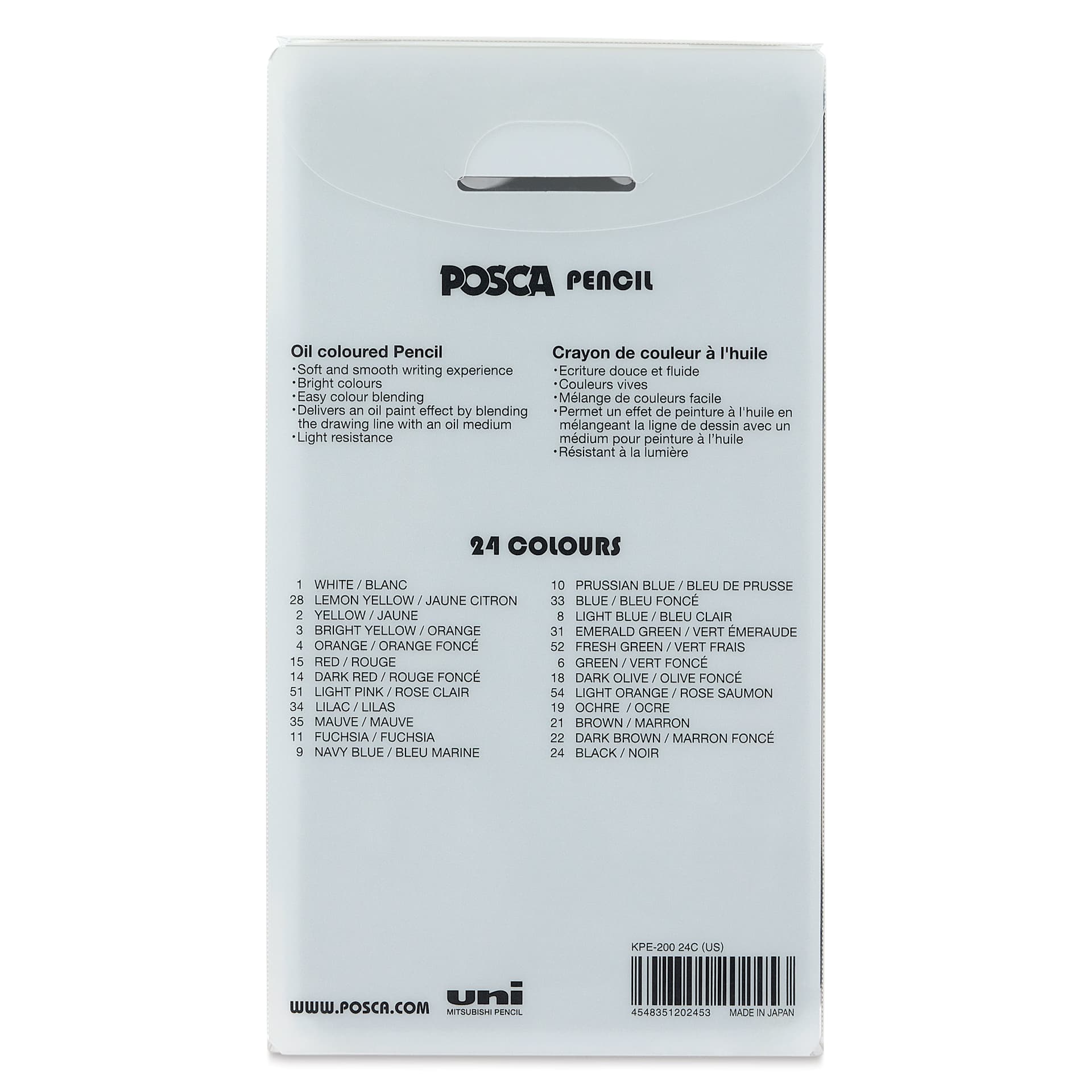 Posca Colored Pencils - Set of 24, Assorted Colors, Limited Edition, back of packaging