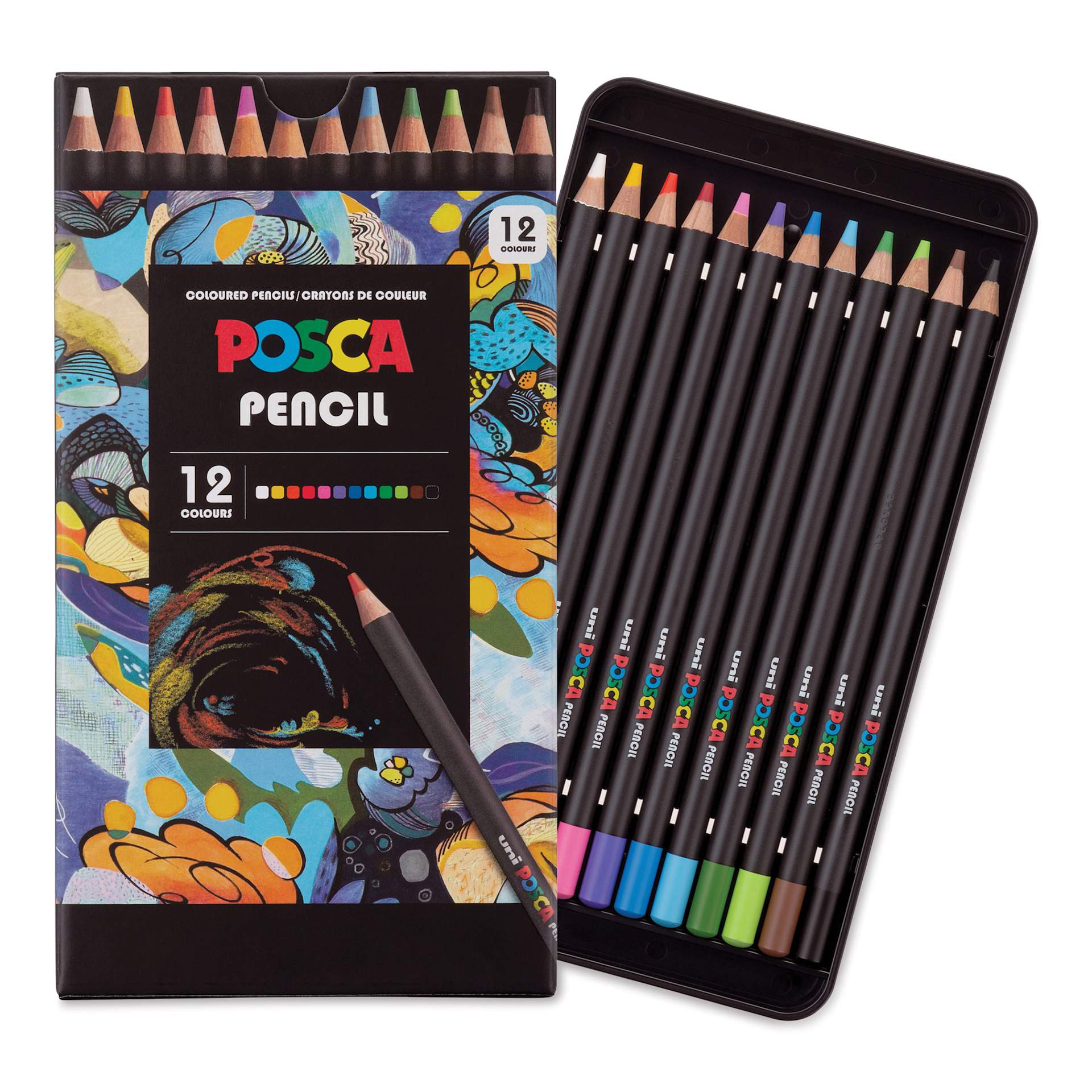 Posca Colored Pencils - Set of 12, Assorted Colors, packaging and contents