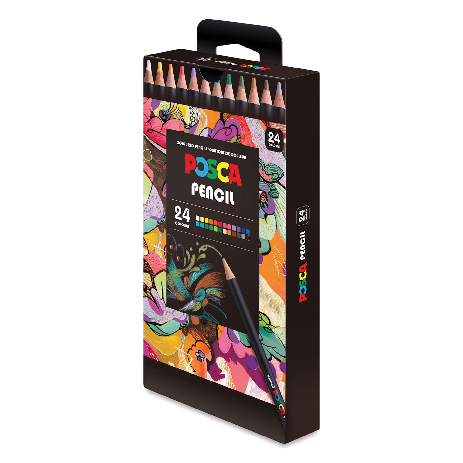 Posca Colored Pencils - Set of 24, Assorted Colors, angled view of packaging