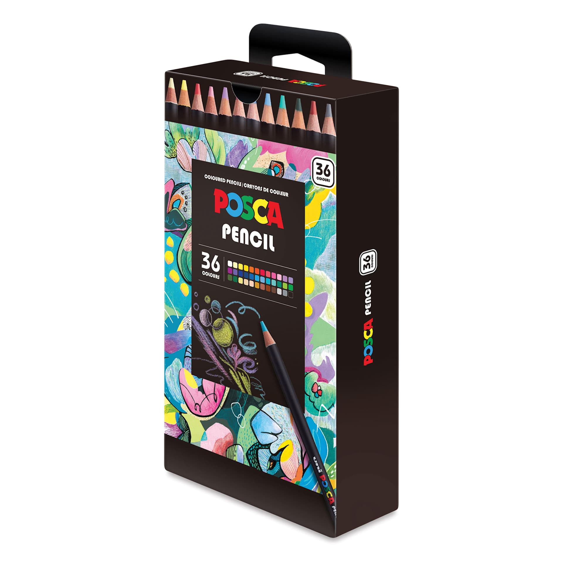 Posca Colored Pencils - Set of 36, Assorted Colors, 2026 Edition, angled view of packaging