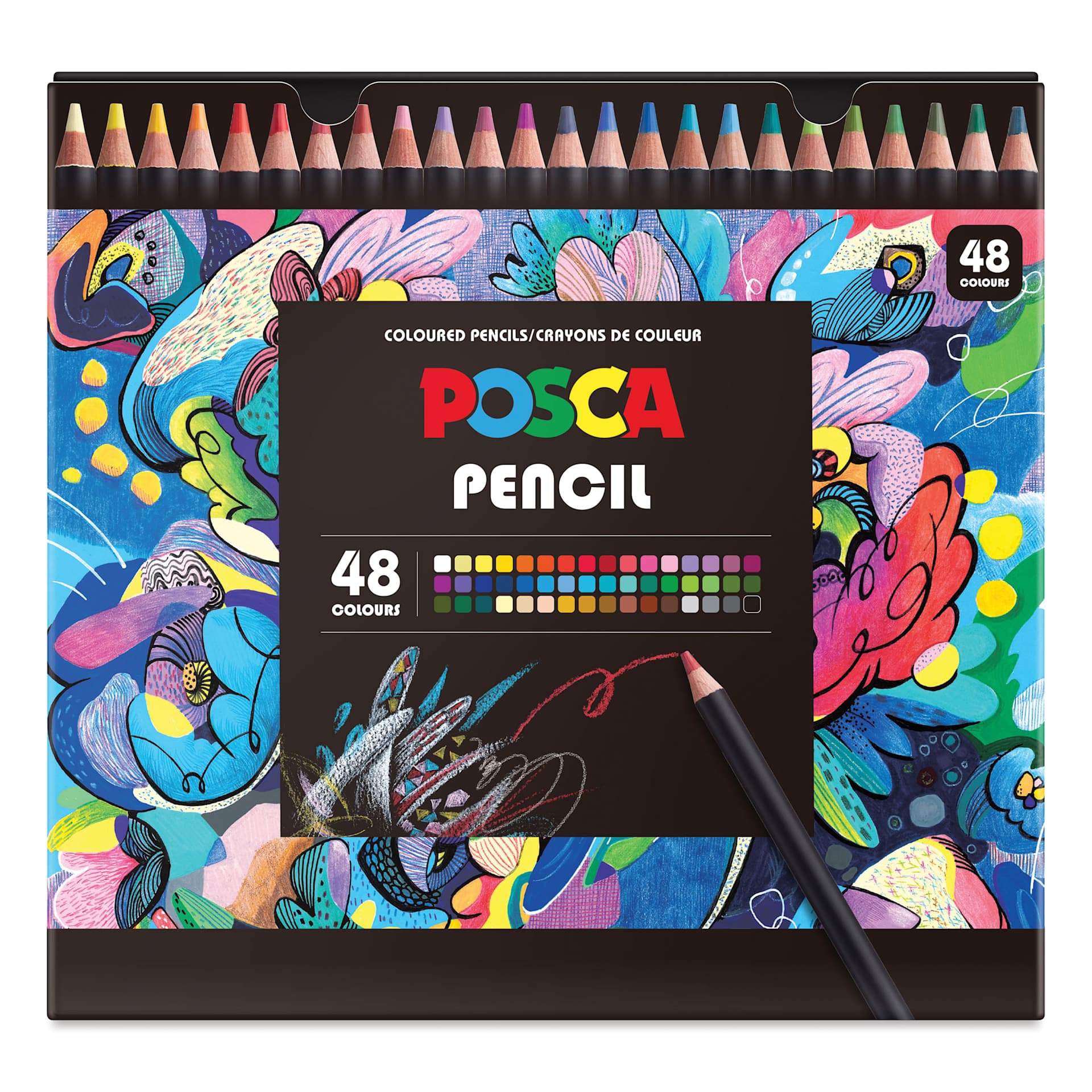 Posca Colored Pencils - Set of 48, Assorted Colors, front of packaging