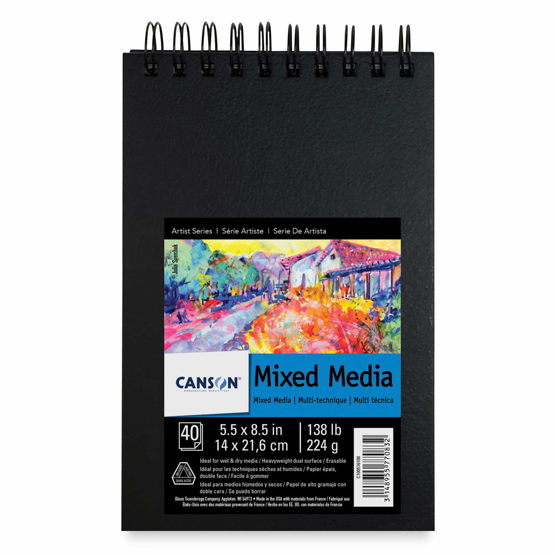 Canson Mix Media Spiral Bound Art Book - 5-1/2" x 8-1/2", Landscape, 40 Sheets