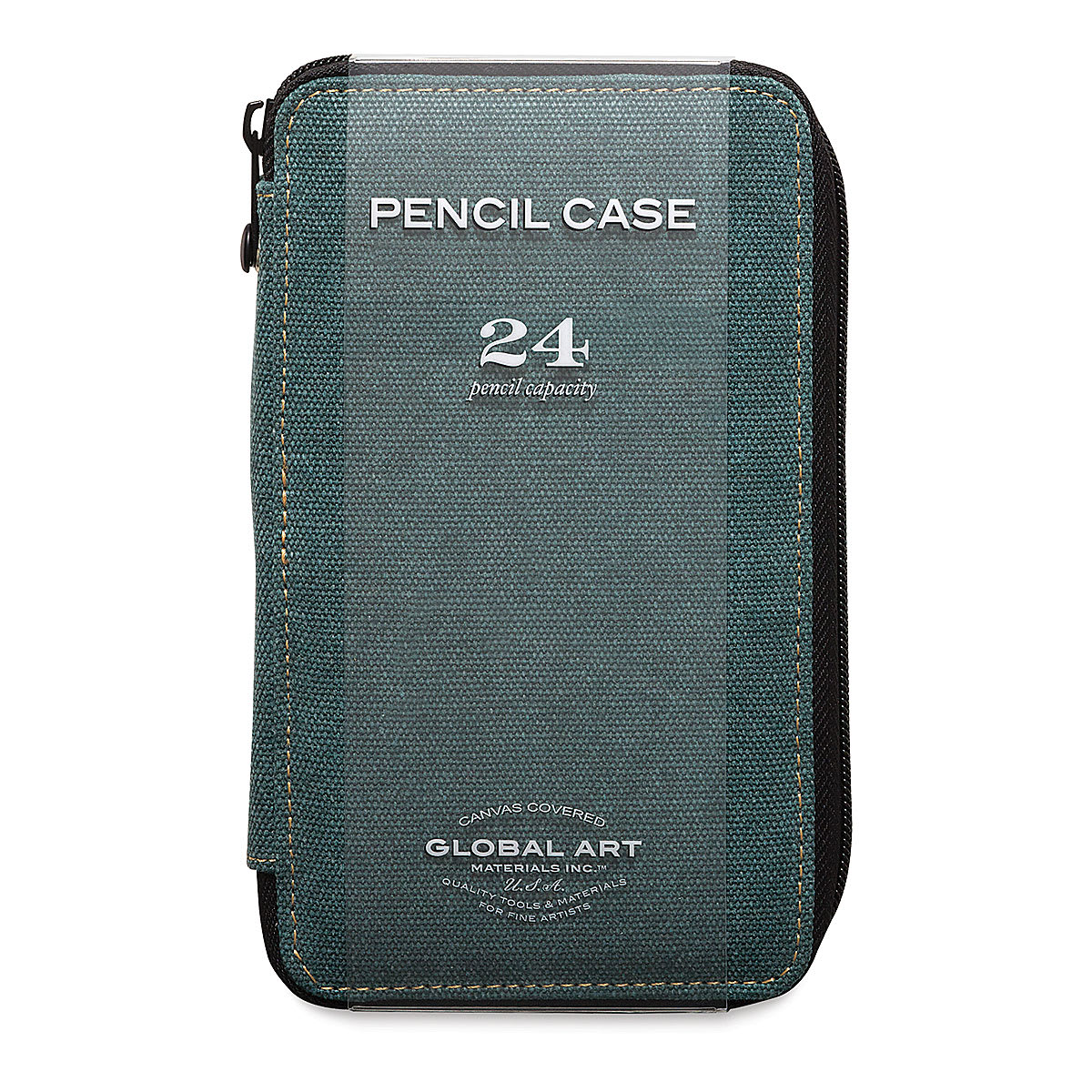 Speedball Canvas Pencil Case - Steel Blue, for 24 Pencils, front of the packaging sleeve