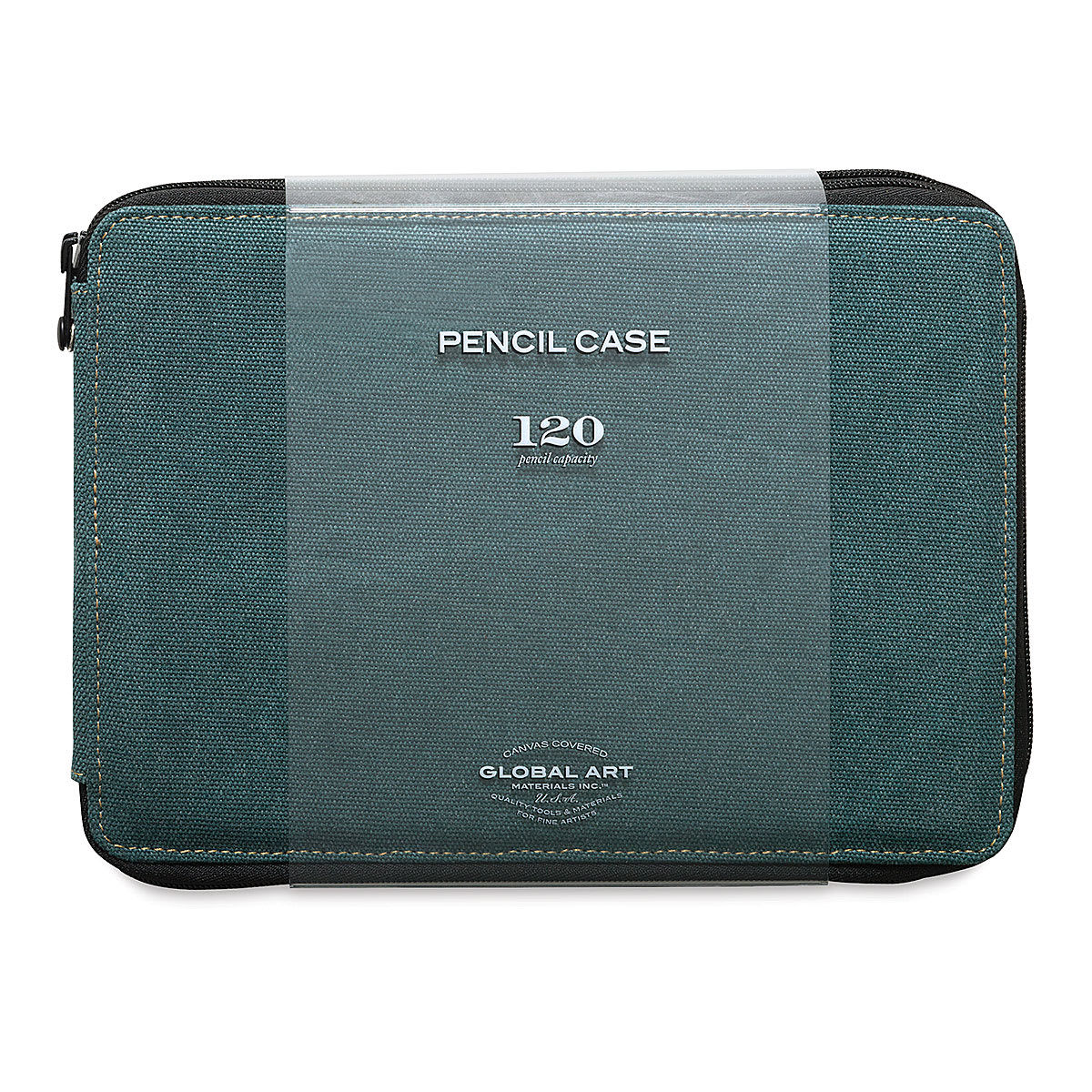 Speedball Canvas Pencil Case - Steel Blue, for 120 Pencils, front of the packaging sleeve