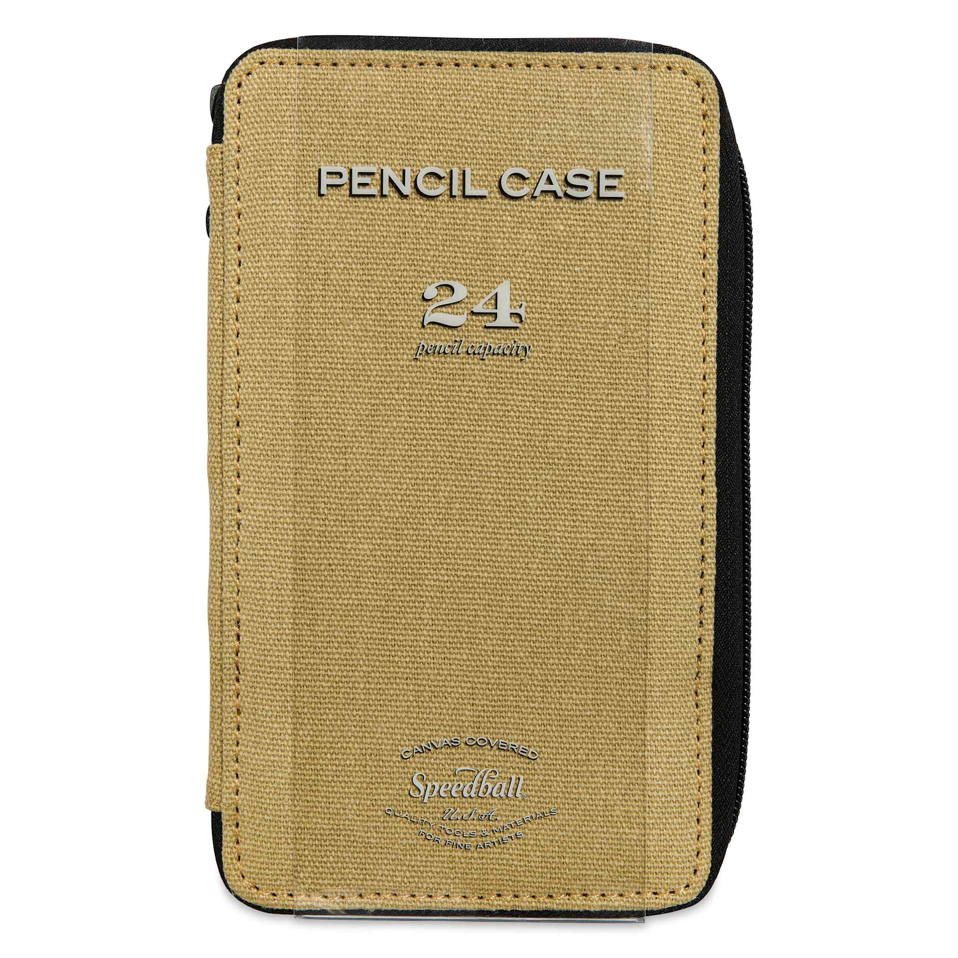 Speedball Canvas Pencil Case - Sage, for 24 Pencils, front of the packaging sleeve