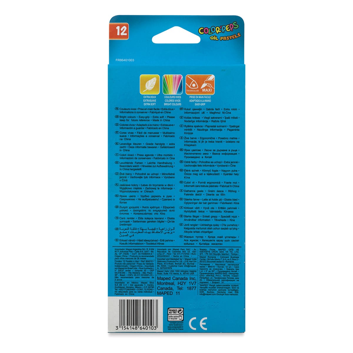 Maped Color'Peps Triangular Oil Pastels - Set of 12 (back of package)