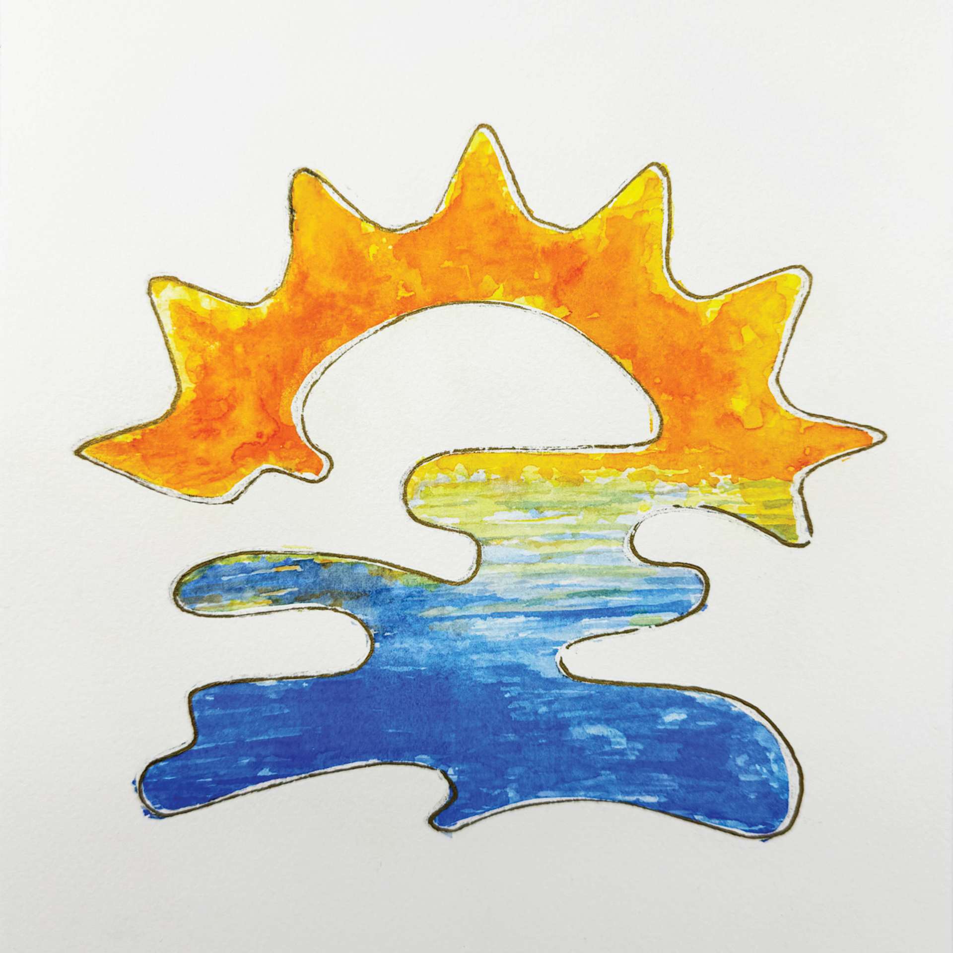 Roylco Jumbo Stencil Set - Mindfulness Tracers - finished sunset lake drawing made with stencil