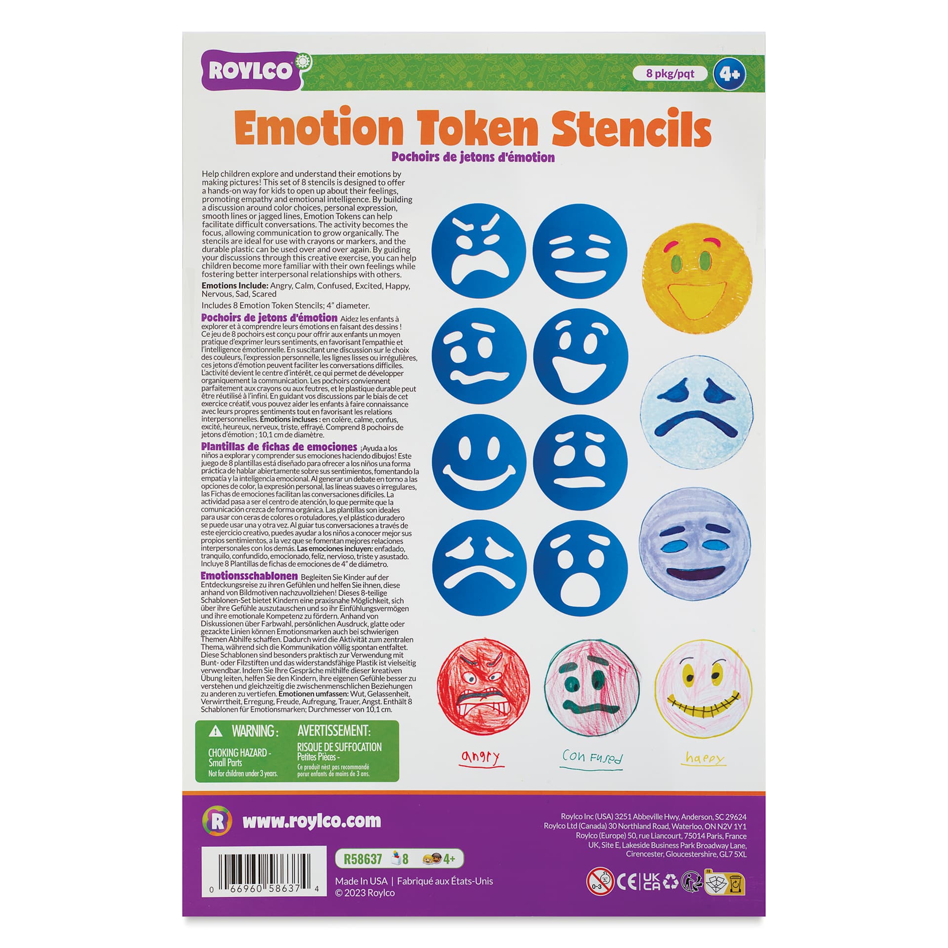 Roylco Jumbo Stencil Set - Emotion Tokens, Set of 8 - front of packaging