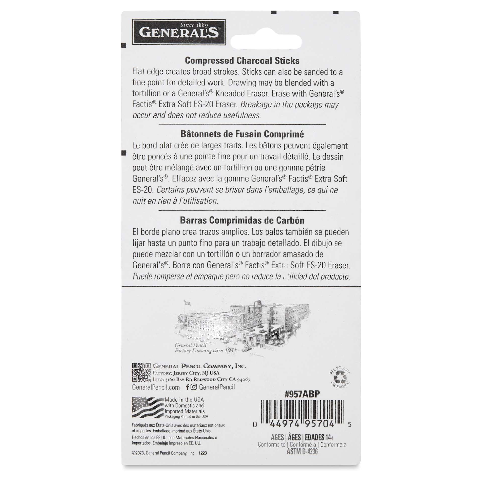 General's Compressed Charcoal - Assorted, Set of 4, back of the packaging