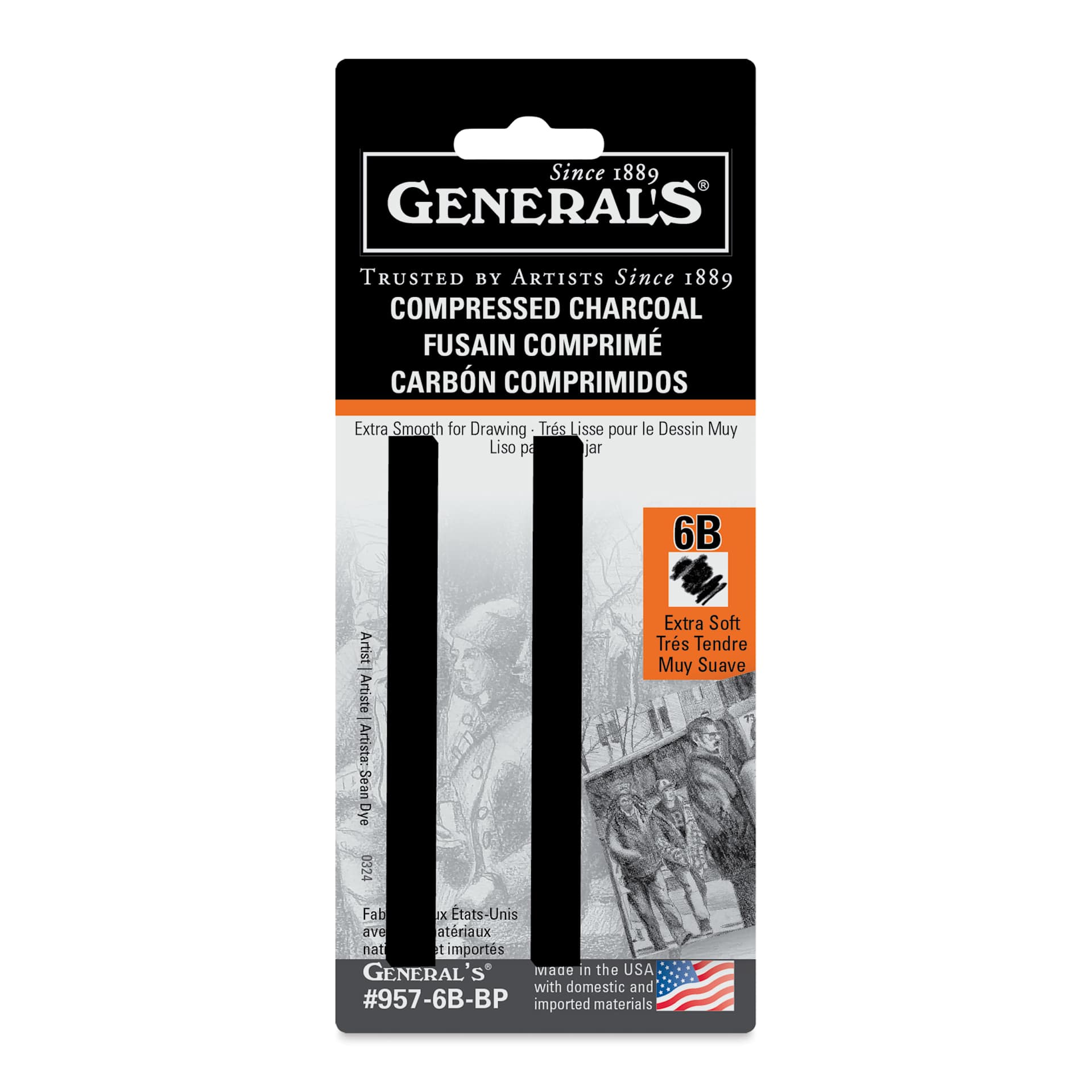 General's Compressed Charcoal - 6B, Pkg of 2