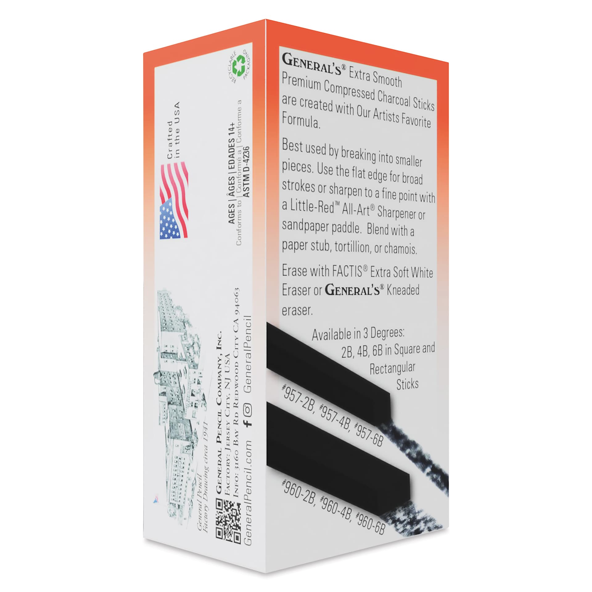 General's Compressed Charcoal - 4B, Pkg of 12, back of packaging