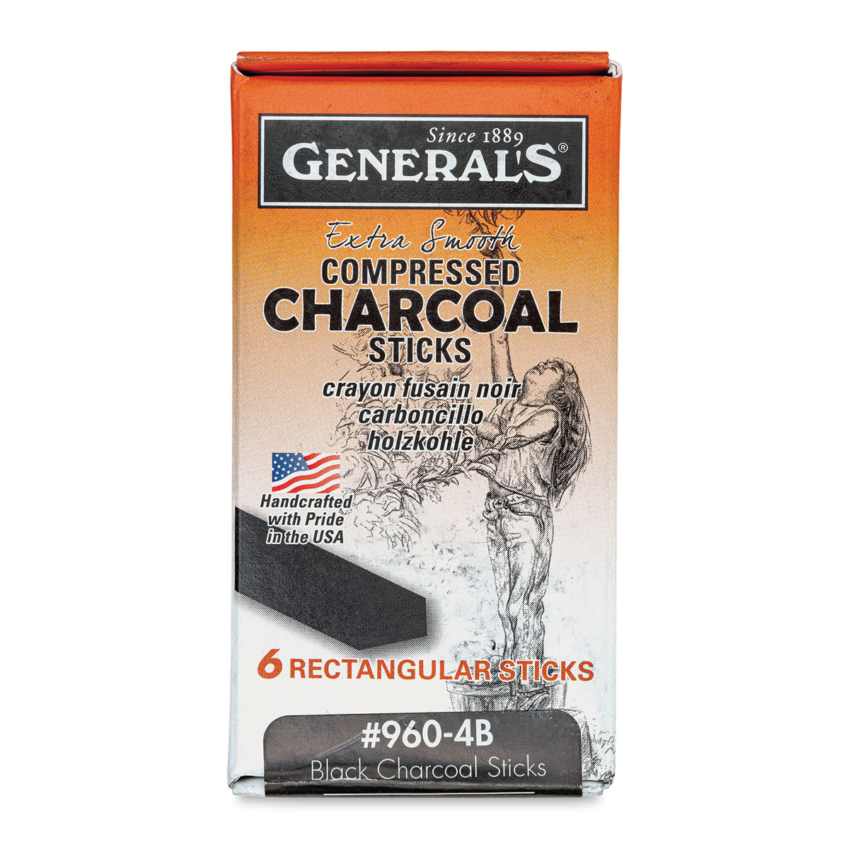 General’s Jumbo Compressed Charcoal - 4B, Box of 6 Sticks