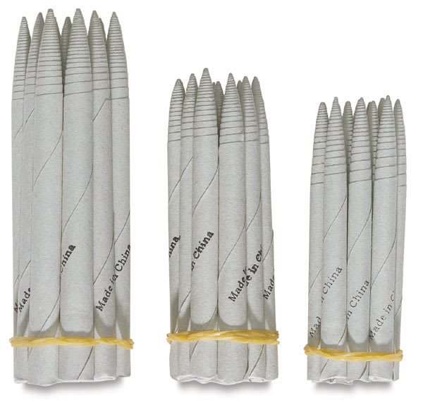 Tortillons - Components of 12 pc packages of Large, Medium and Small Tortillons shown upright