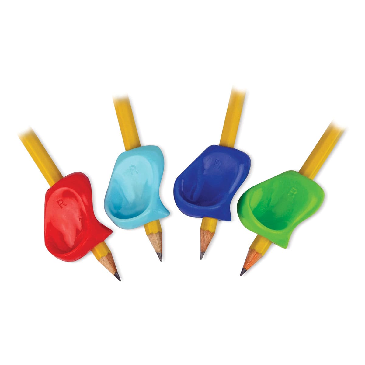 The Pencil Grip Pinch Grips - 4 Grips shown on small pencils, not included