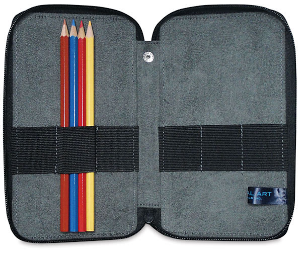 Speedball Classic Leather Pencil Case - Smooth Black, for 24 Pencils, opened (pencils not included)