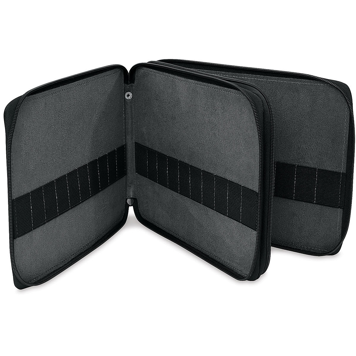 Speedball Classic Leather Pencil Case - Smooth Black, or 120 Pencils, opened