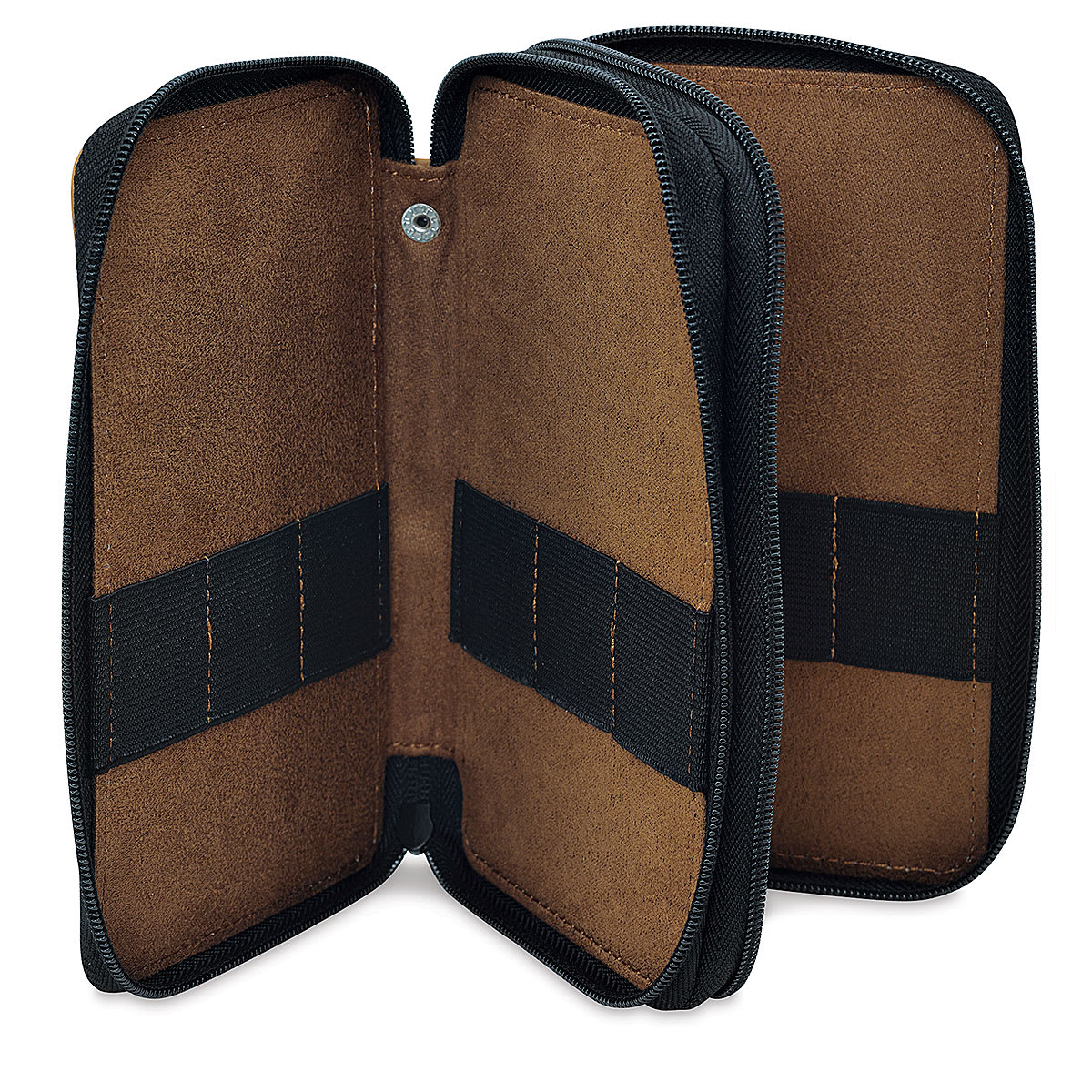 Speedball Classic Leather Pencil Case - Saddle Brown, for 48 Pencils, opened