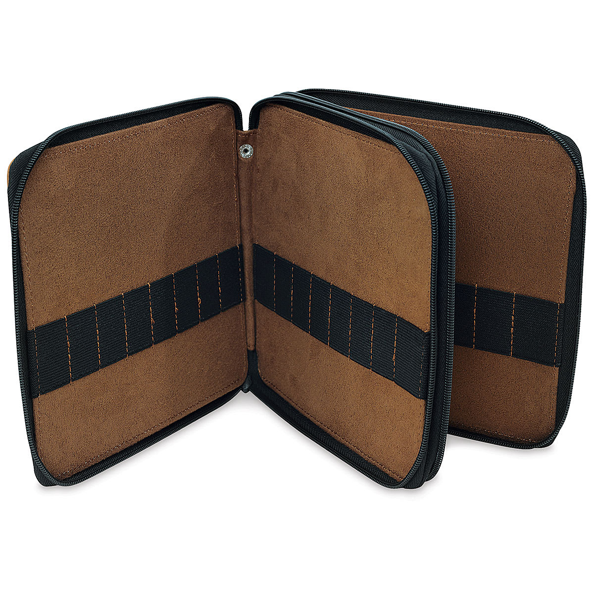 Speedball Classic Leather Pencil Case - Saddle Brown, for 96 Pencils, opened