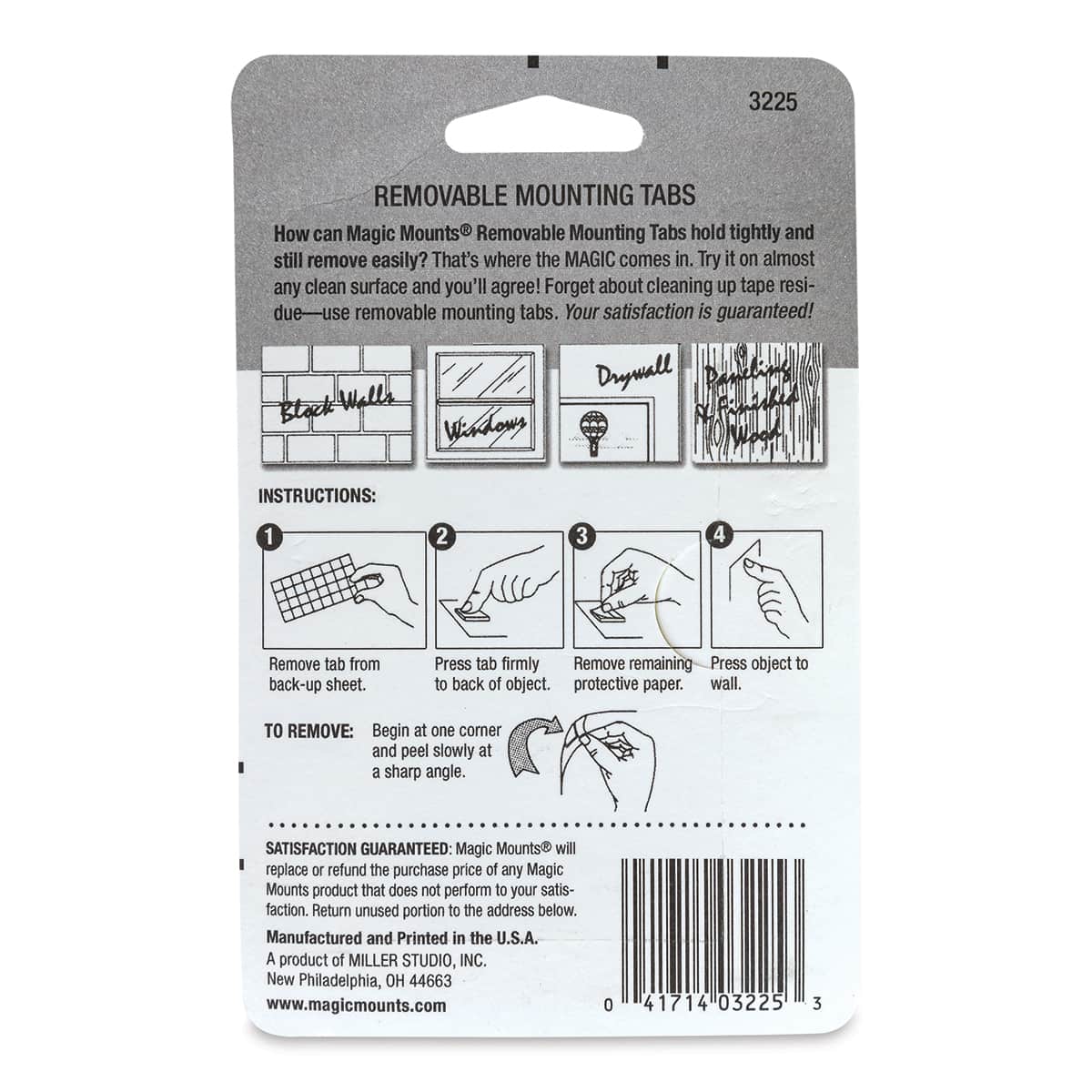 Removable Mounting Tabs - 1/2" x 1/2", Pkg of 480 back of package