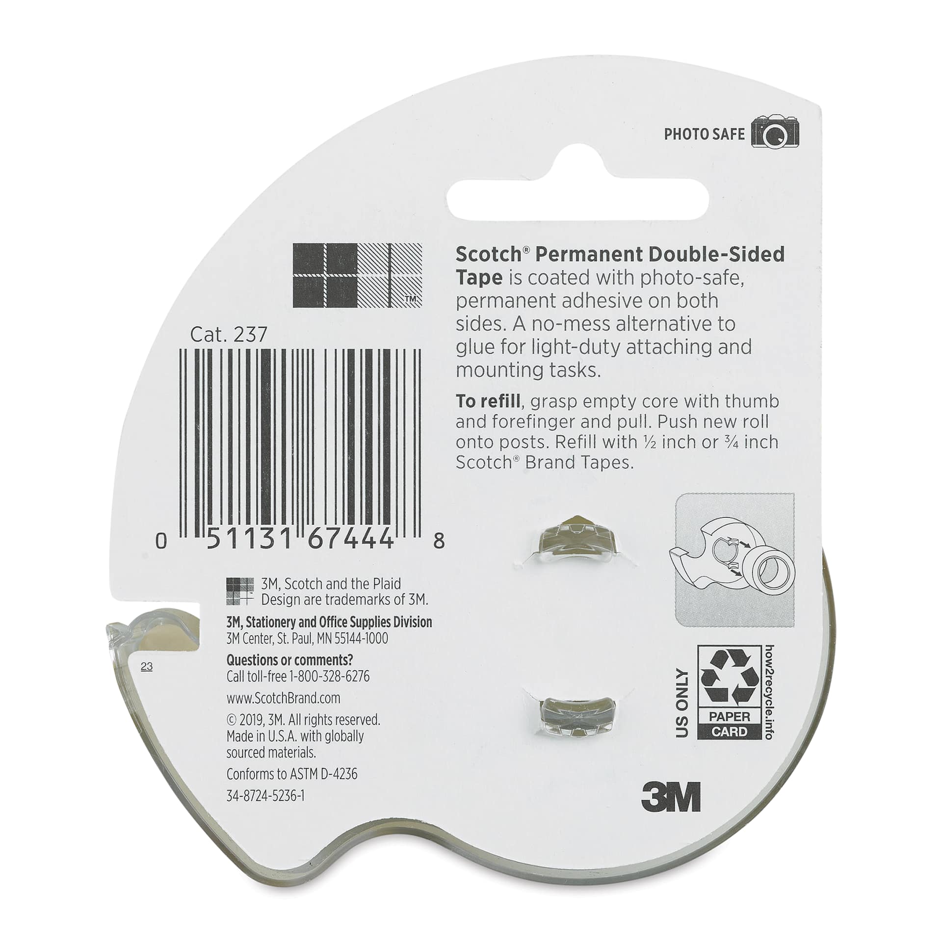 Scotch Permanent Double-Sided Tape - 3/4" x 300", back of the packaging