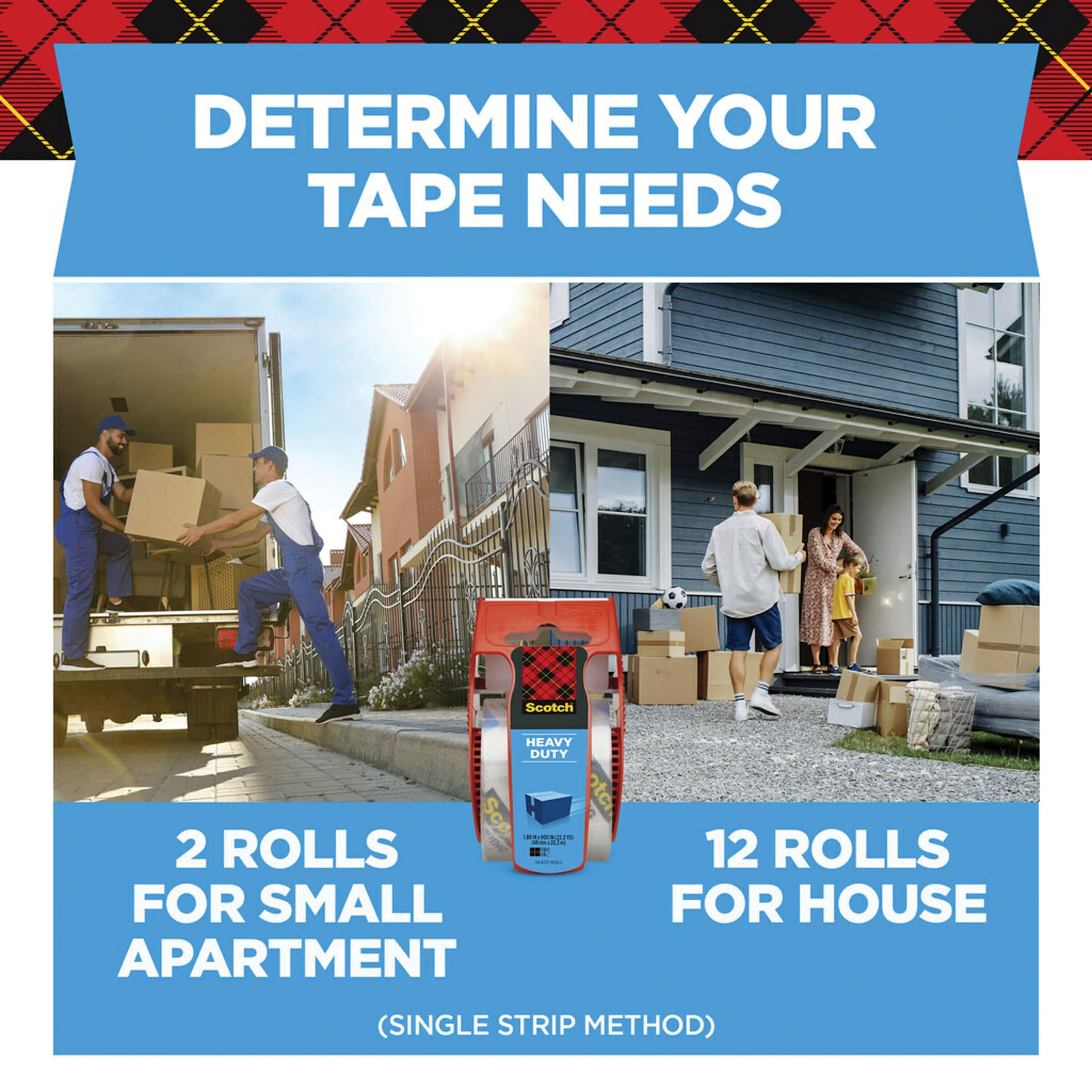 Determine your tape needs, 2 rolls for small apartment, 12 rolls for house (single strip method)