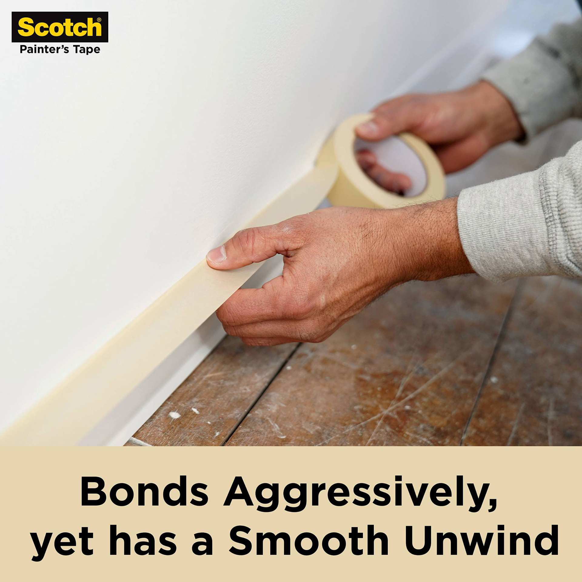 Scotch Contractor Grade Masking Tape, tape being applied to trim