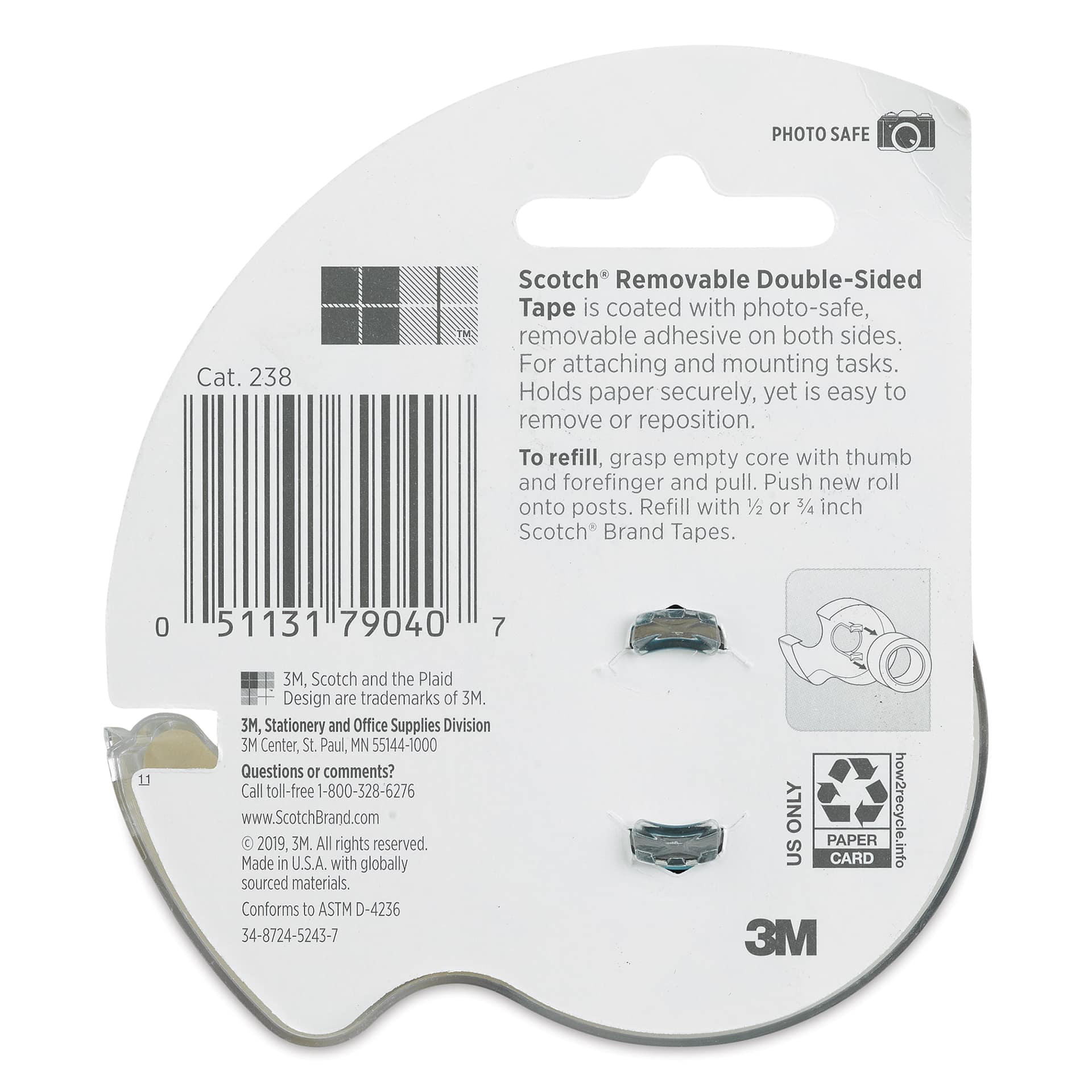 Scotch Removable Double-Sided Tape - 3/4" x 200", back of the packaging