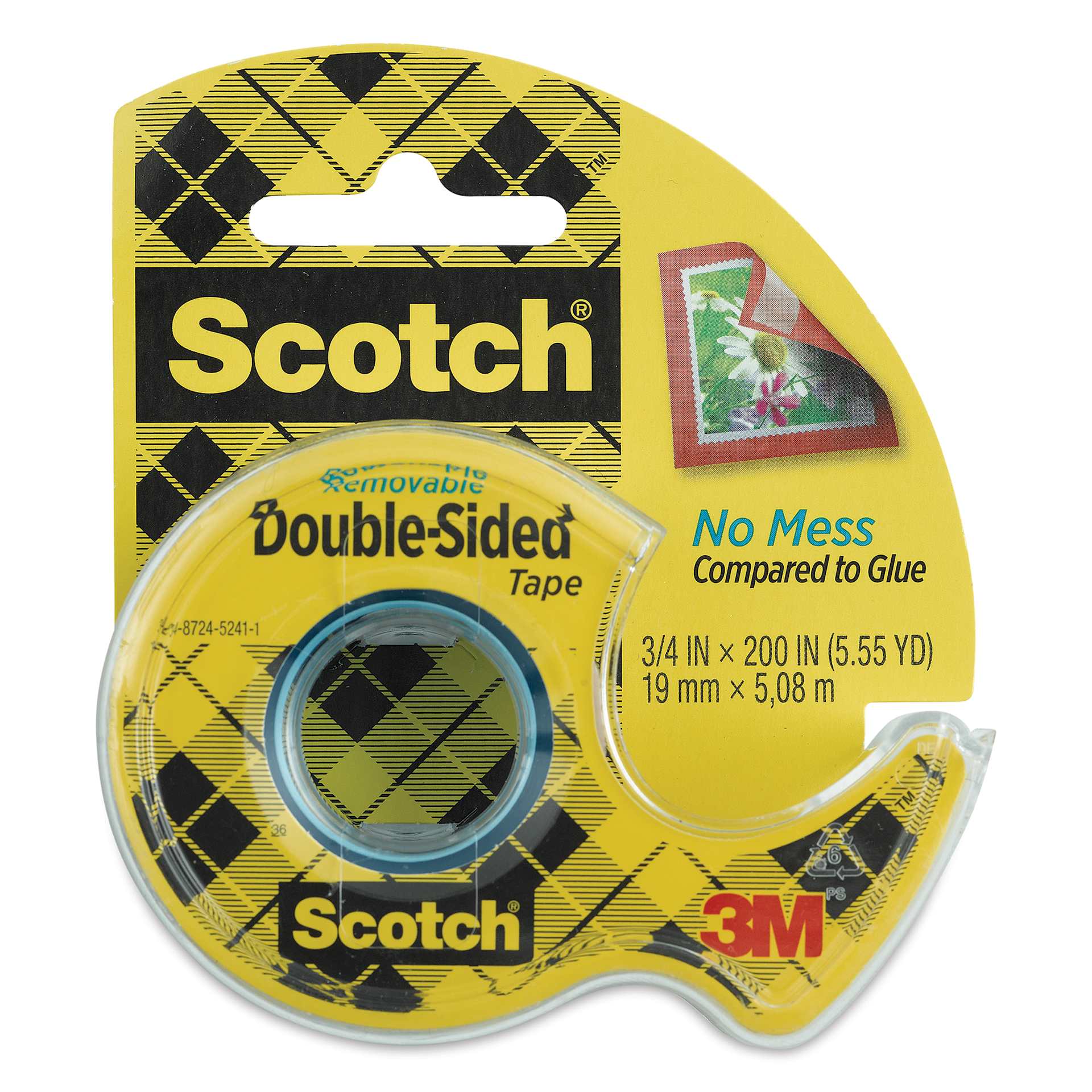 Scotch Removable Double-Sided Tape - 3/4" x 200", in dispenser, front of the packaging