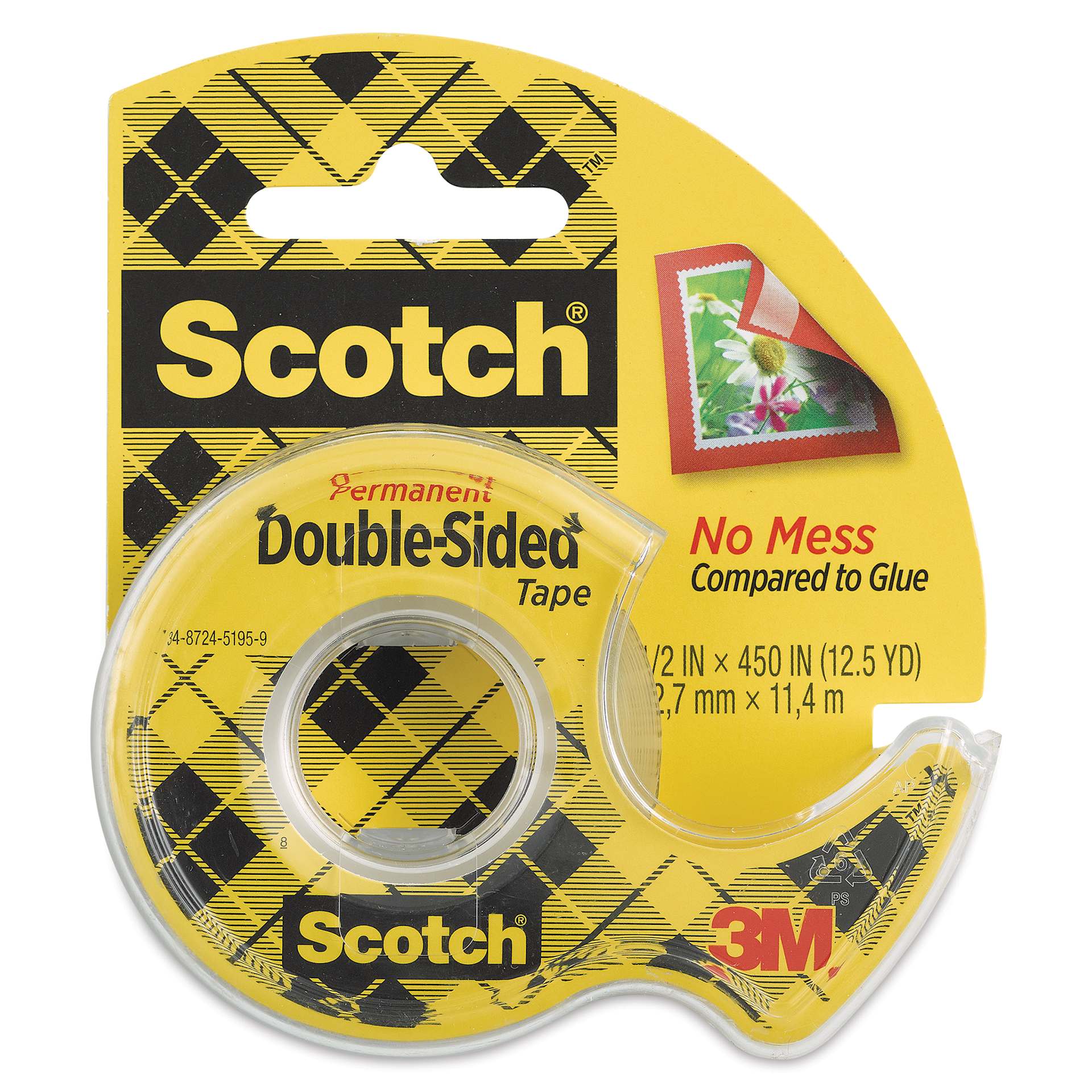 Scotch Permanent Double-Sided Tape - 1/2" x 450", in dispenser, front of the packaging Scotch Permanent Double-Sided Tape - 1/2" x 450", in dispenser, front of the packaging