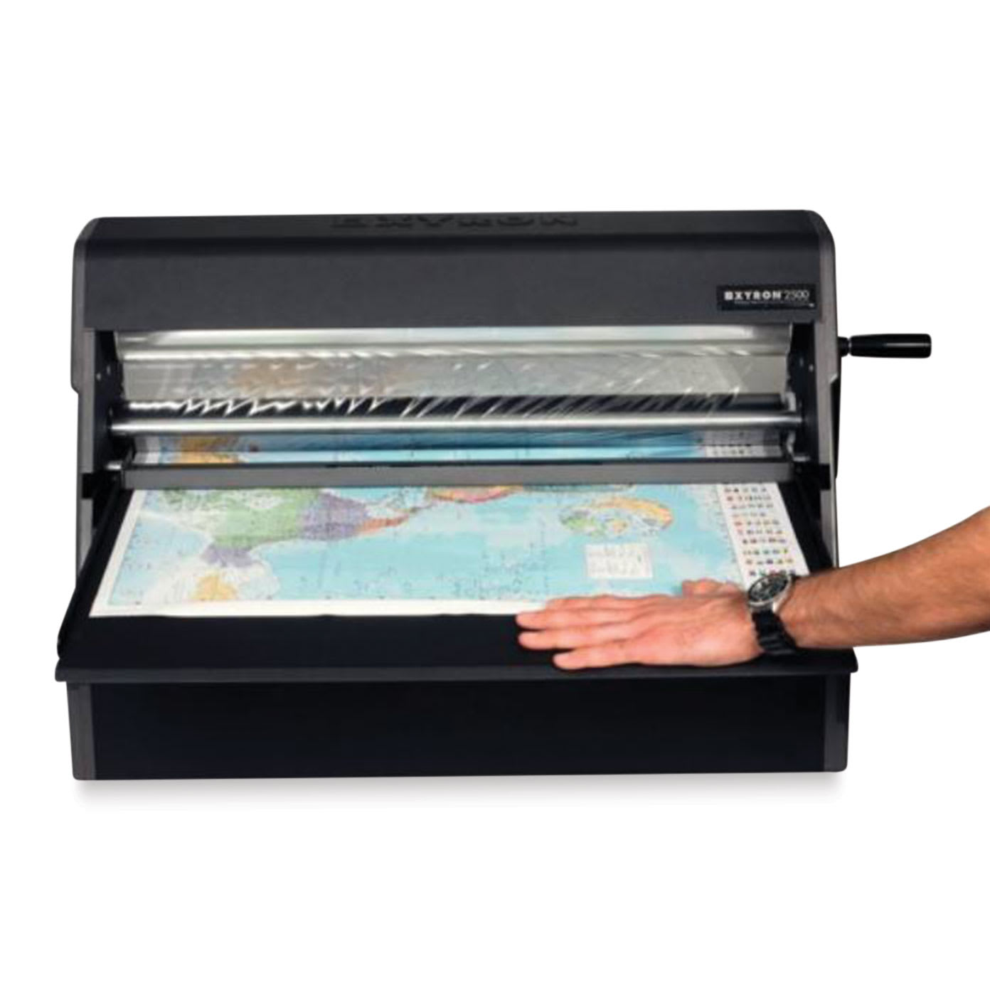 Xyron Pro XM2500 Cold Laminator applying laminate to poster