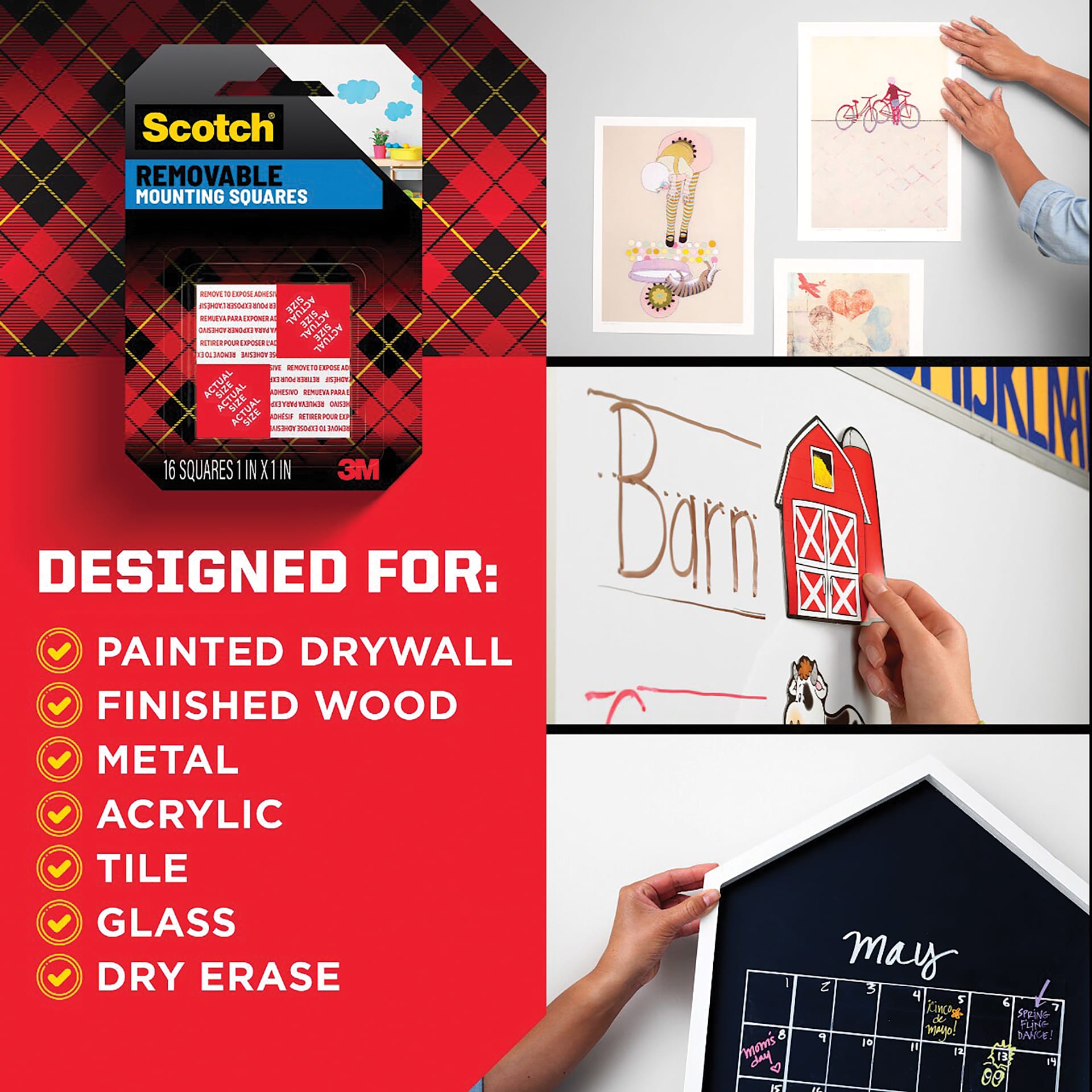 Designed For: Painted Drywall, Finished Wood, Metal, Acrylic, Tile, Glass, Dry Erase