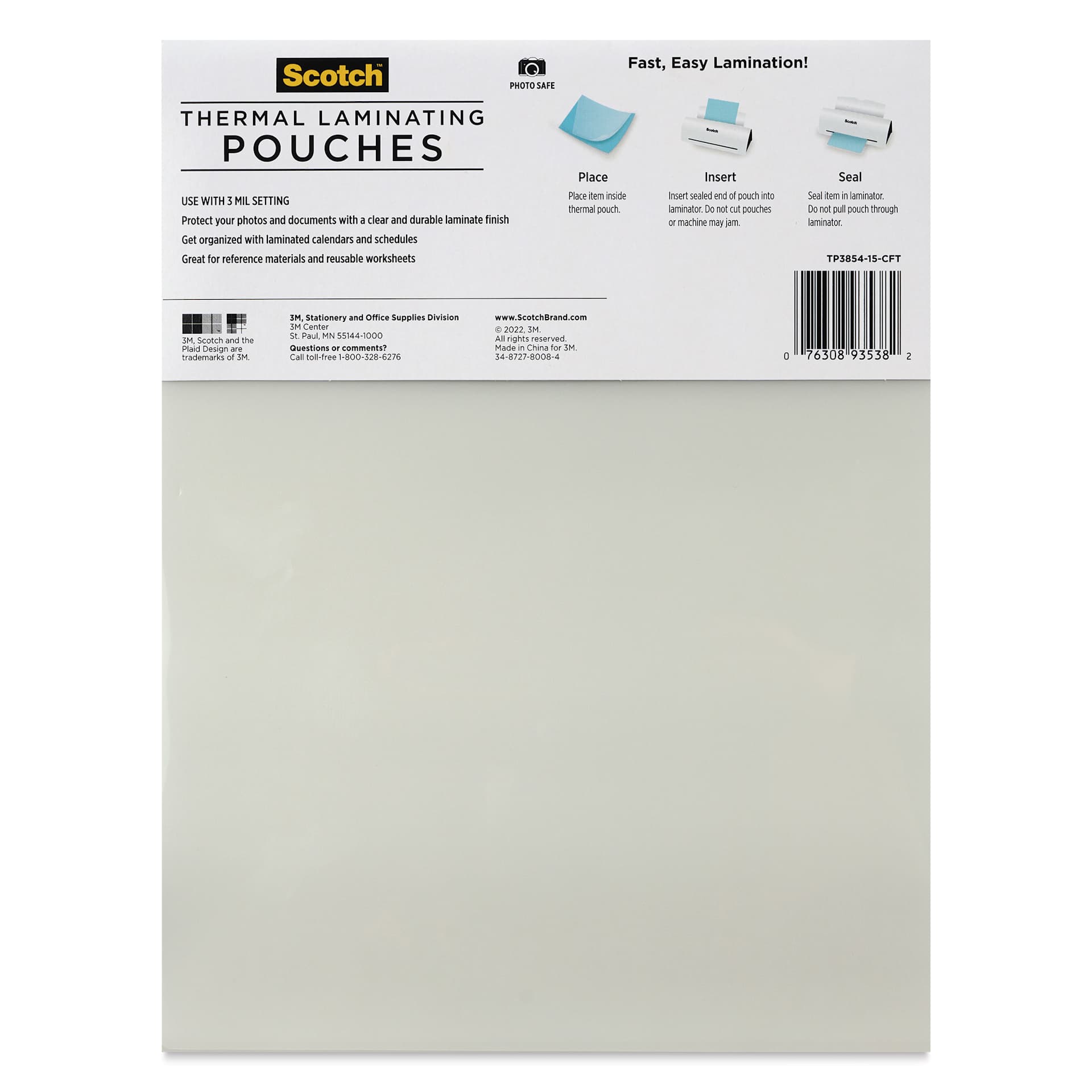 Scotch Thermal Laminating Pouches - 9" x 11-1/2", Pkg of 15