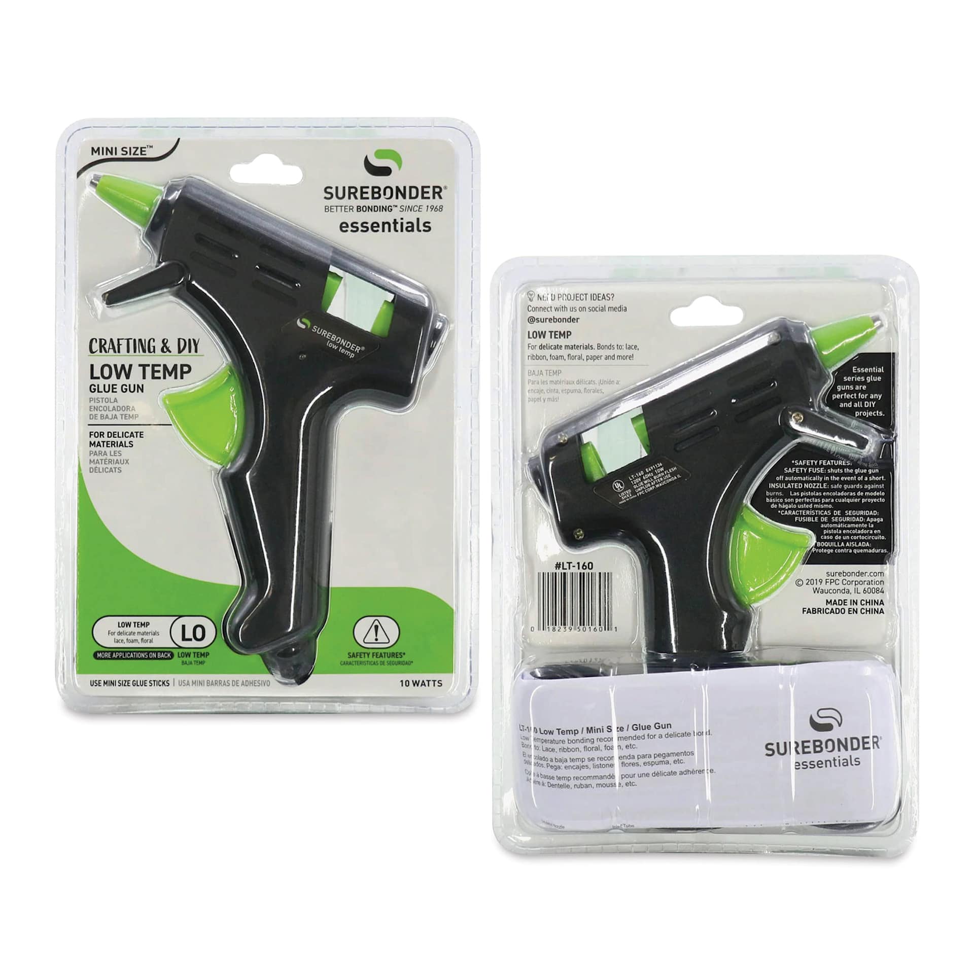 Surebonder Mini-Trigger Glue Gun - Low-Temp (Front and back of packaging)