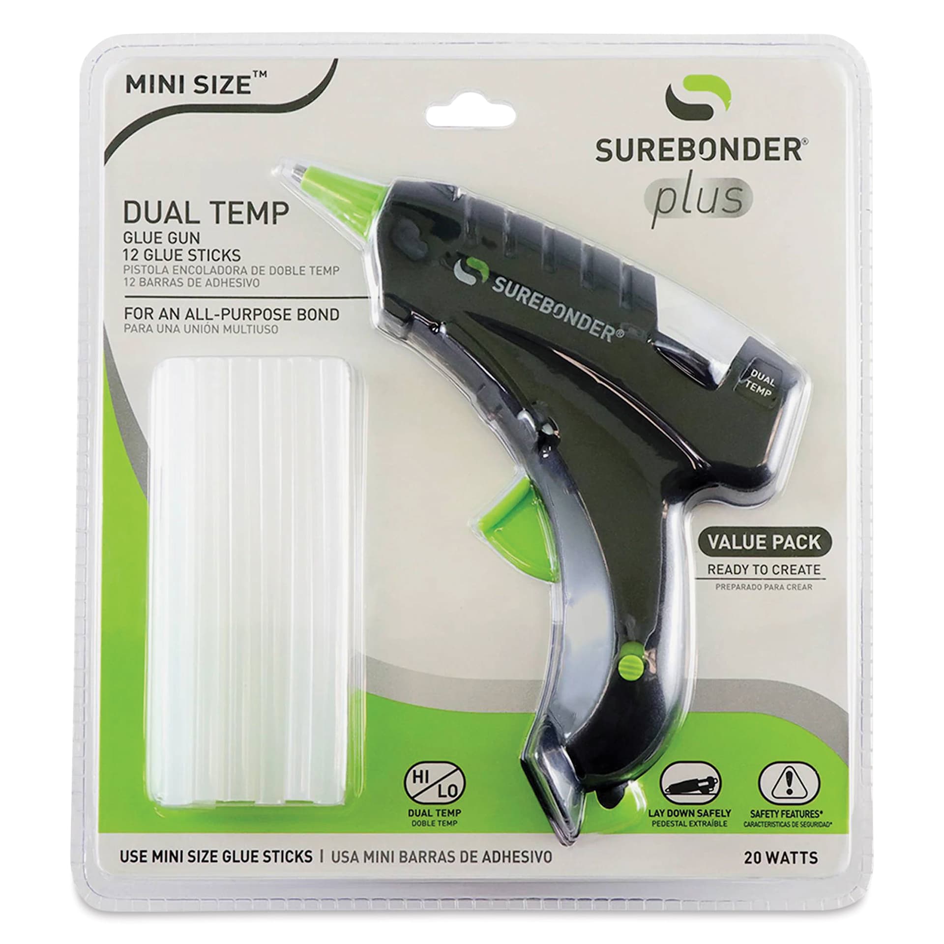 Surebonder Plus Series Mini Dual Temp Glue Gun Kit, in packaging