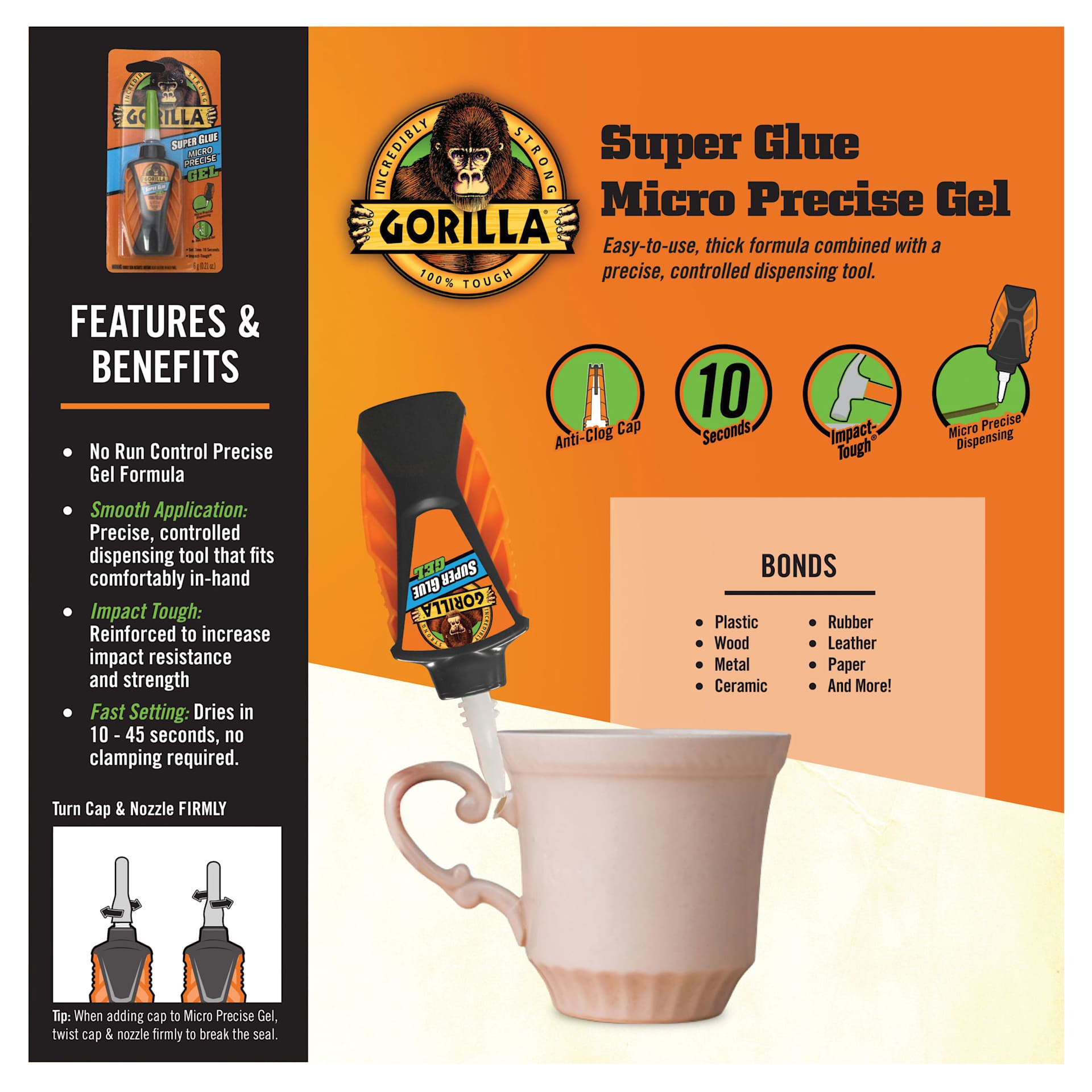 Gorilla Super Glue Gel - Micro Precise, 0.21 oz - features & benefits