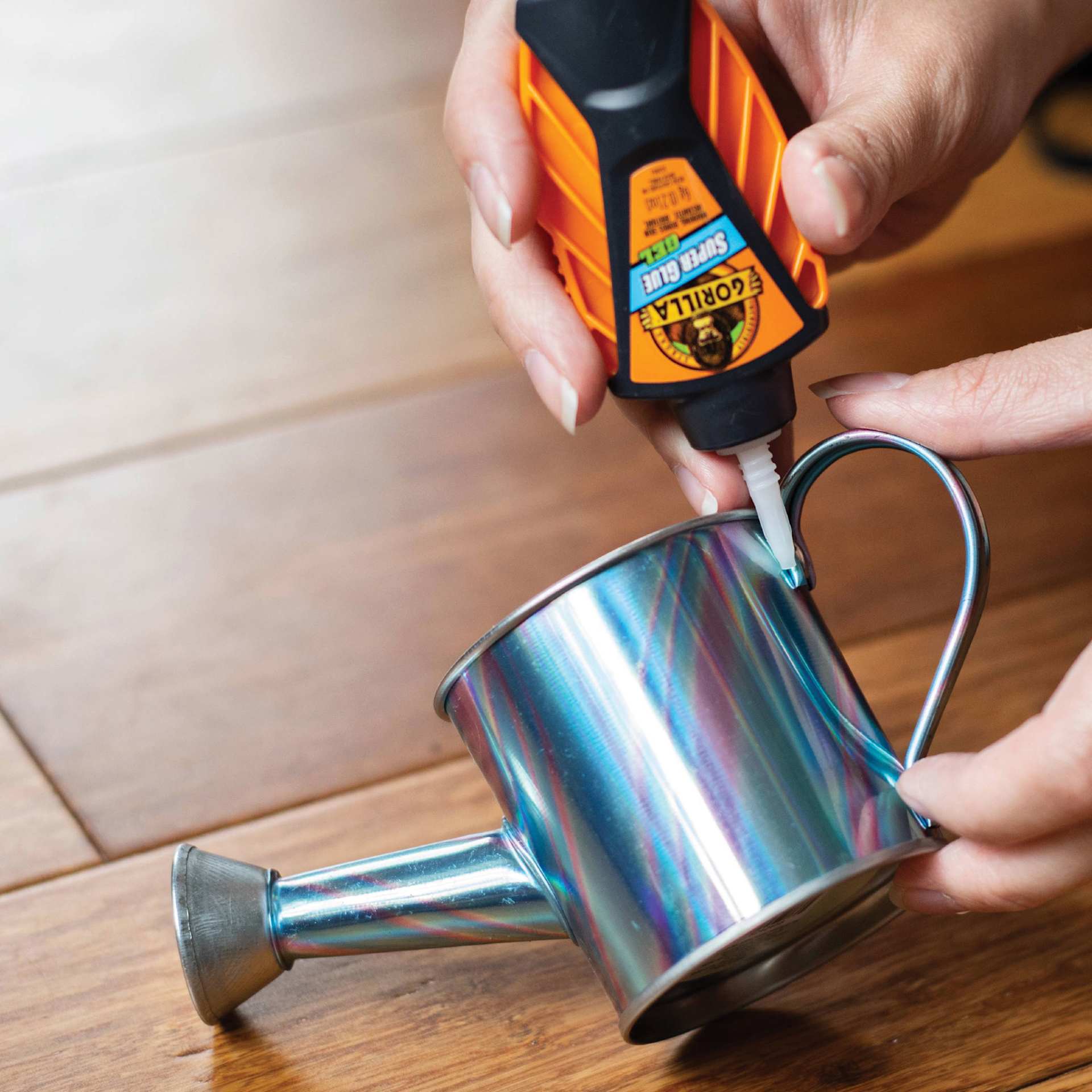 Gorilla Super Glue Gel- Micro Precise, 0.21 oz - in use to repair watering can
