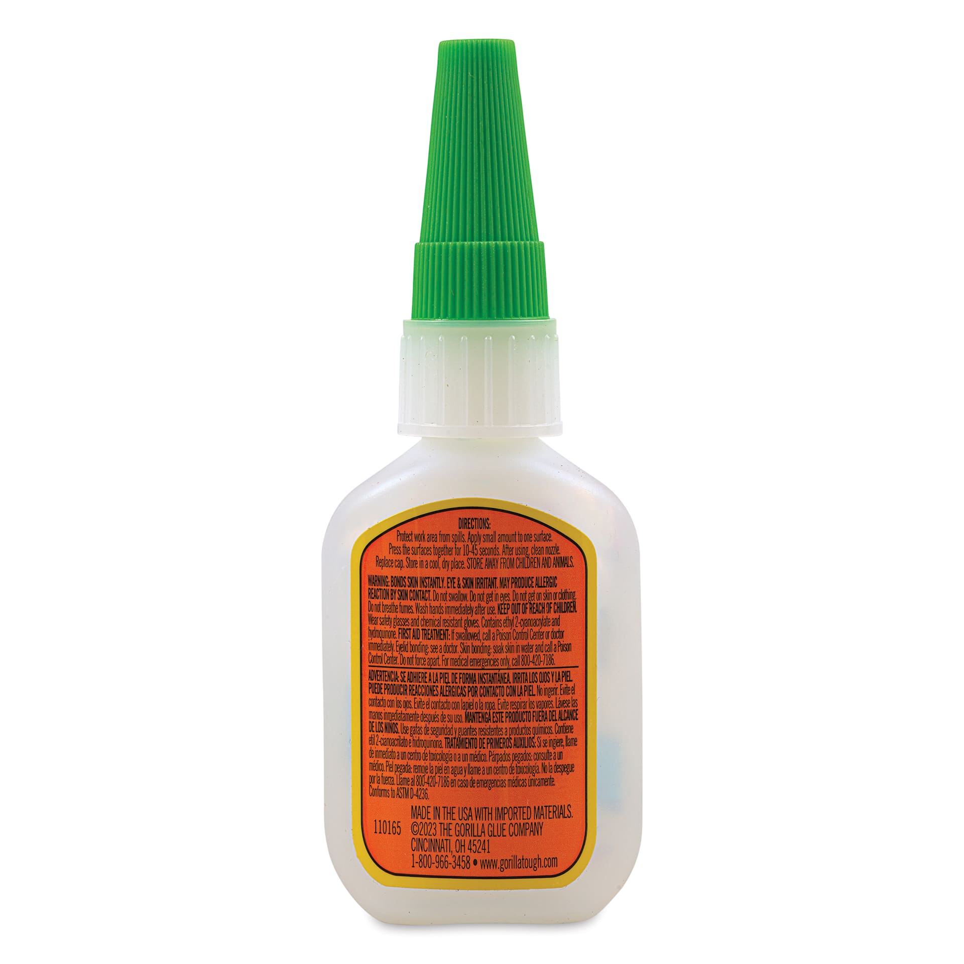Gorilla XL Super Glue Gel- 0.8 oz - back of packaging