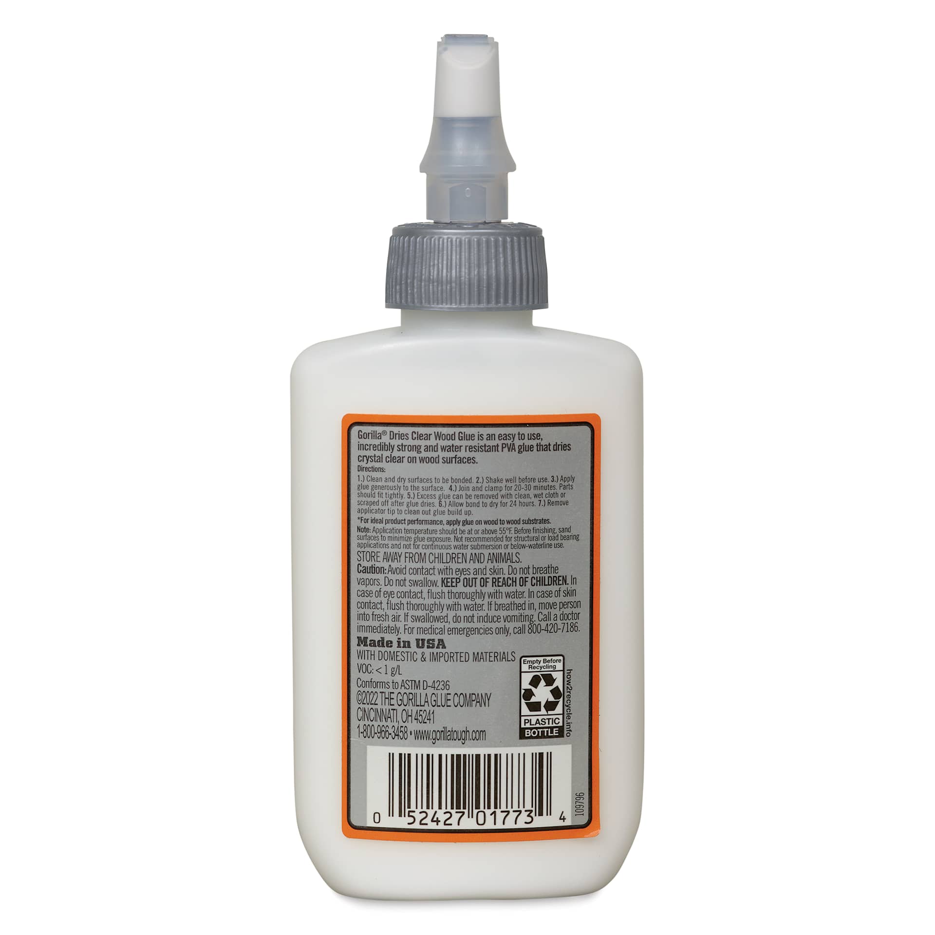 Gorilla Dries Clear Wood Glue - 4 oz - back