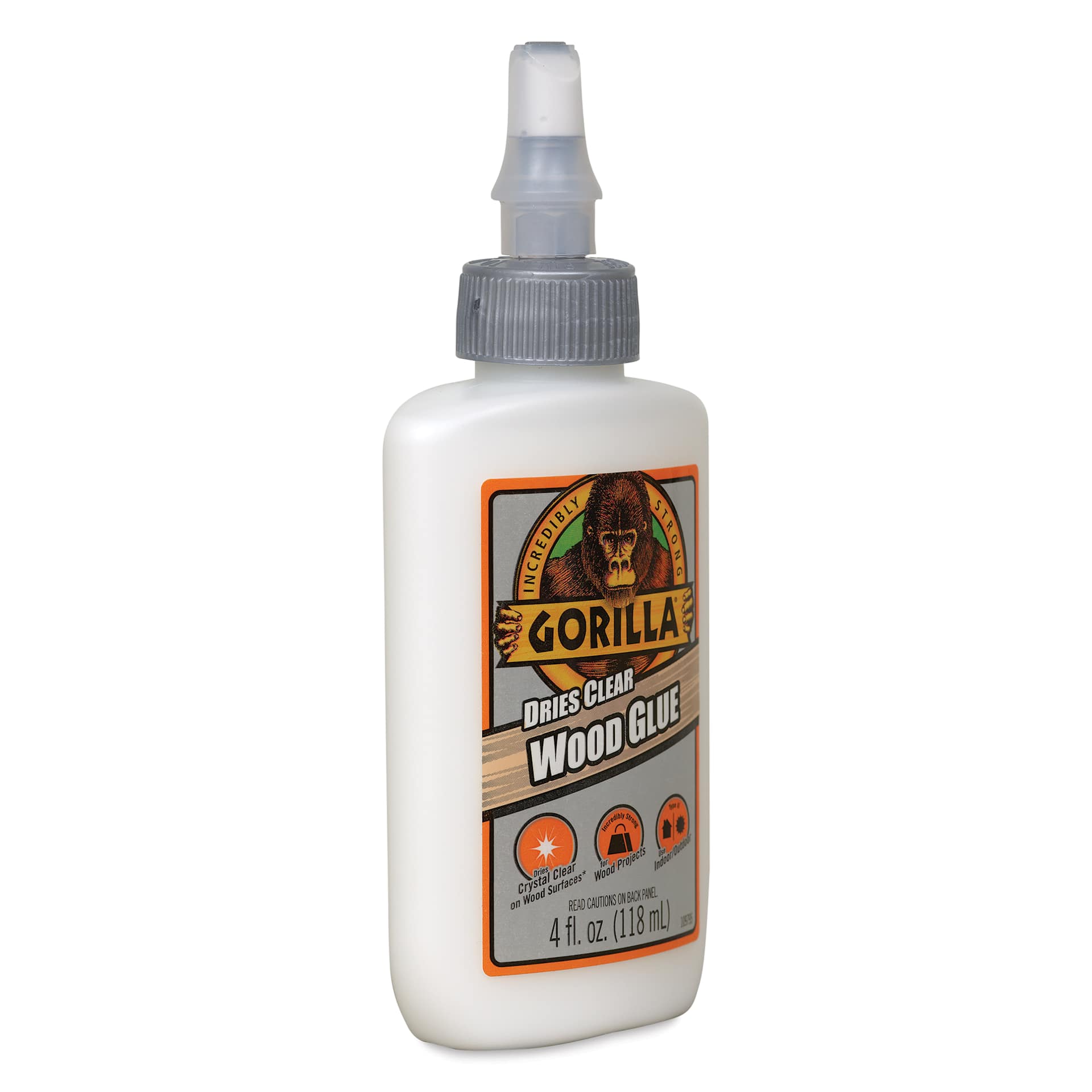 Gorilla Dries Clear Wood Glue - 4 oz - front, angled view