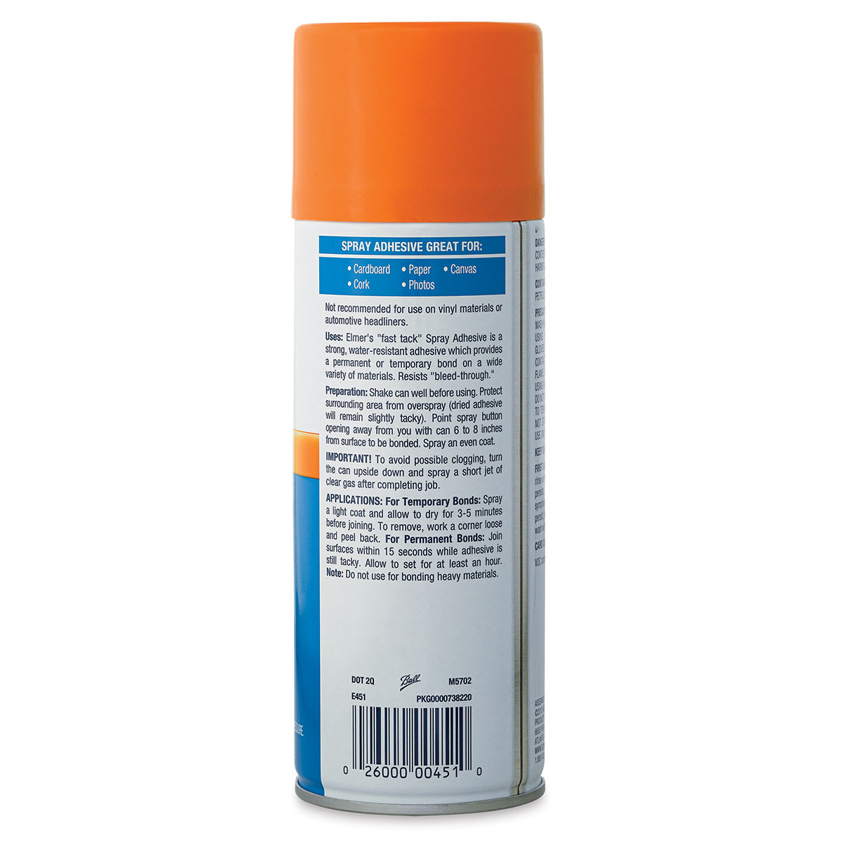 Elmer’s Multi-Purpose Spray Adhesive - 11 oz, Cap On, Back Of Can