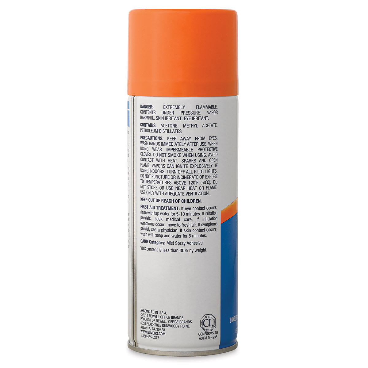Elmer’s Multi-Purpose Spray Adhesive - 11 oz, Cap On, Back Of Can, Warning Label
