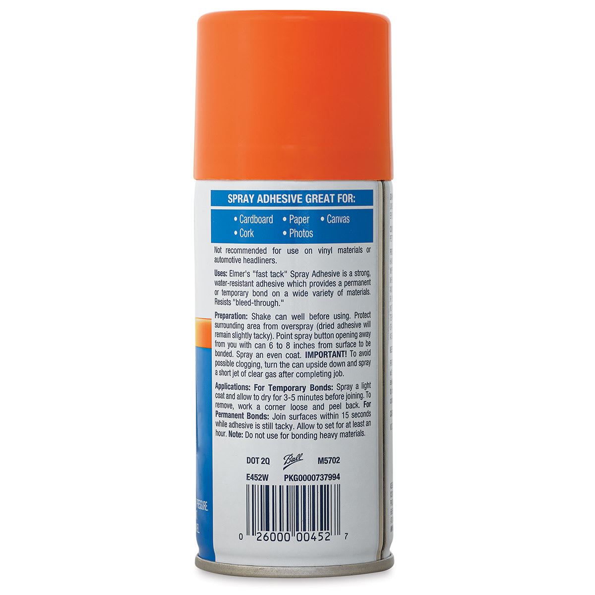 Elmer’s Multi-Purpose Spray Adhesive - 4 oz, Cap On, Back Of Can