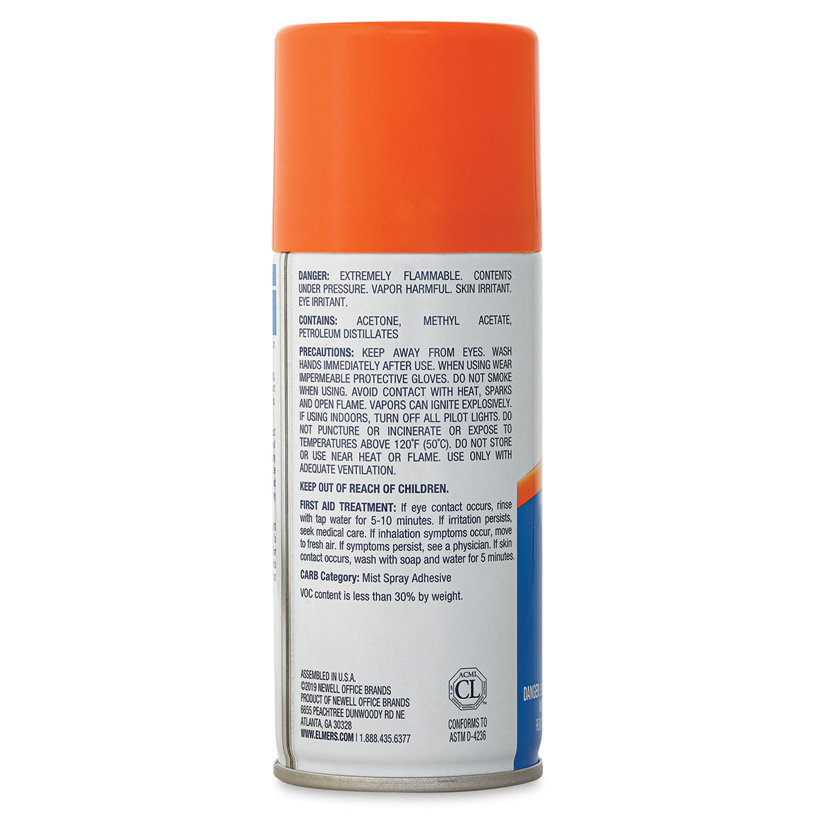 Elmer’s Multi-Purpose Spray Adhesive - 4 oz, Cap On, Back Of Can, Warning Label