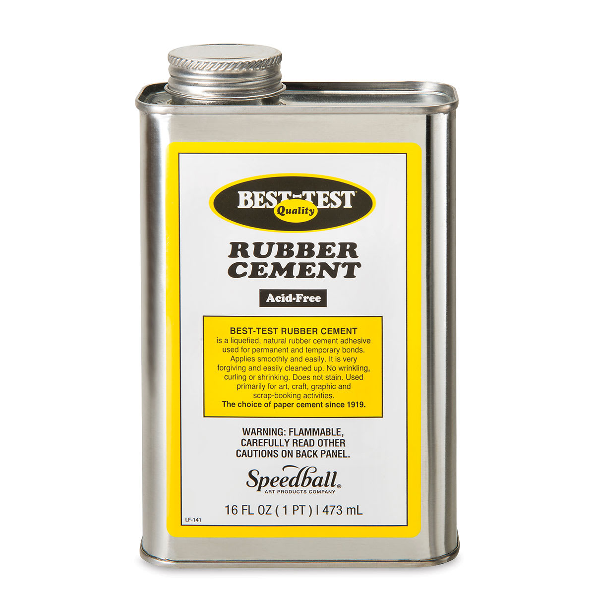 Best-Test Rubber Cement - Front view of 16 oz Metal can