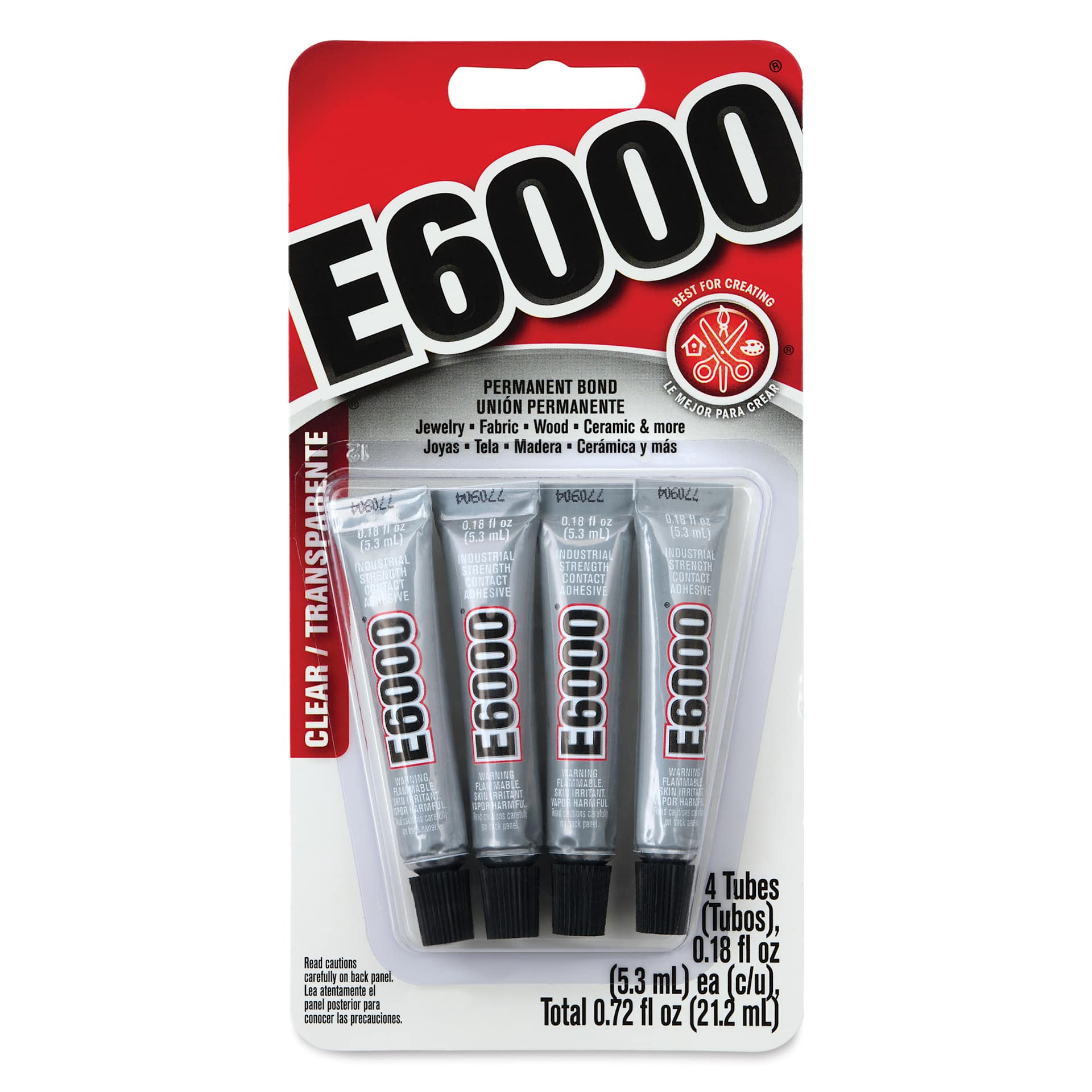 E6000 Industrial Strength Contact Adhesive - Mini Tubes, Pkg of 4, front of packaging